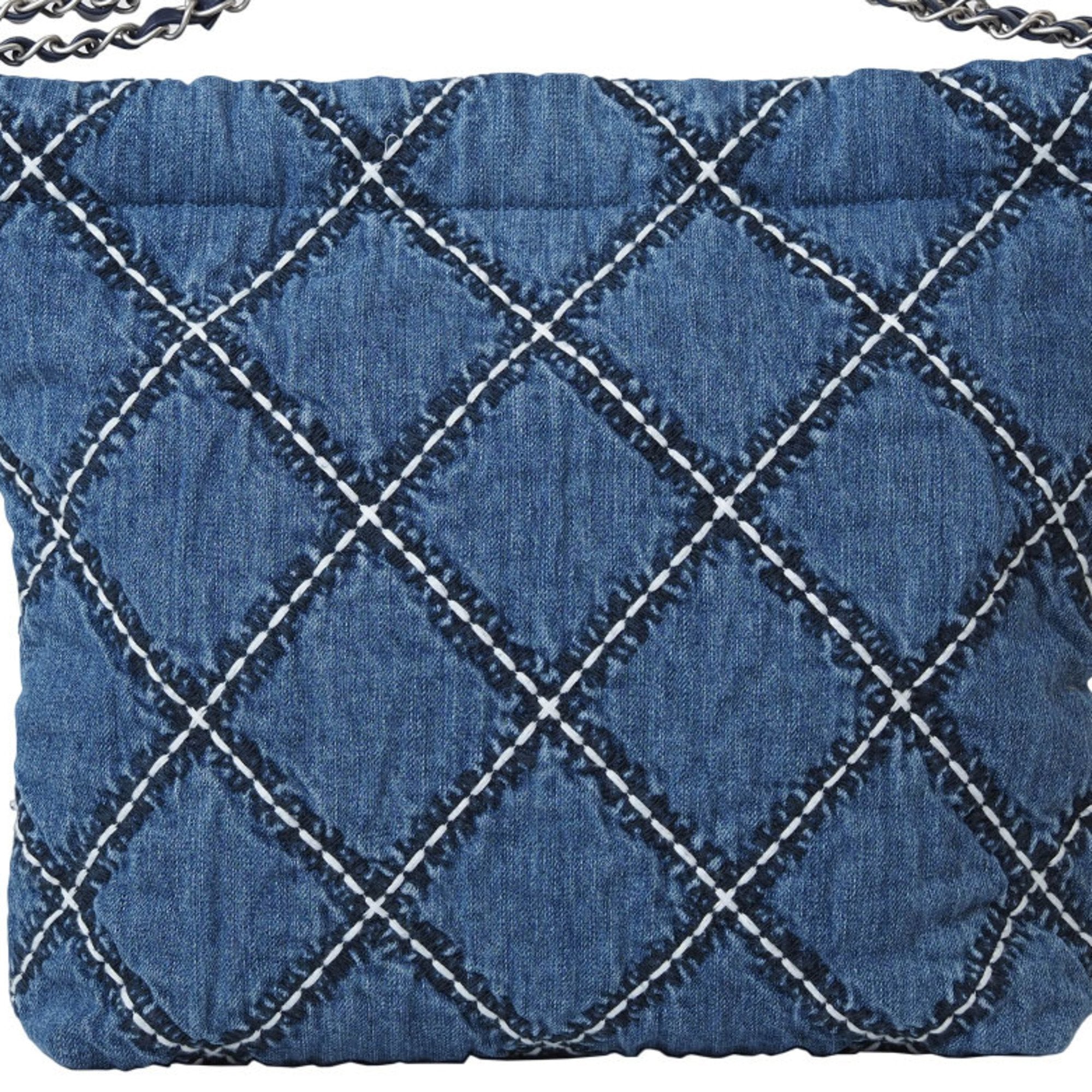 Chanel Chanel22 Small Handbag Blue As3260 Women's Cotton Denim Chain Chanel