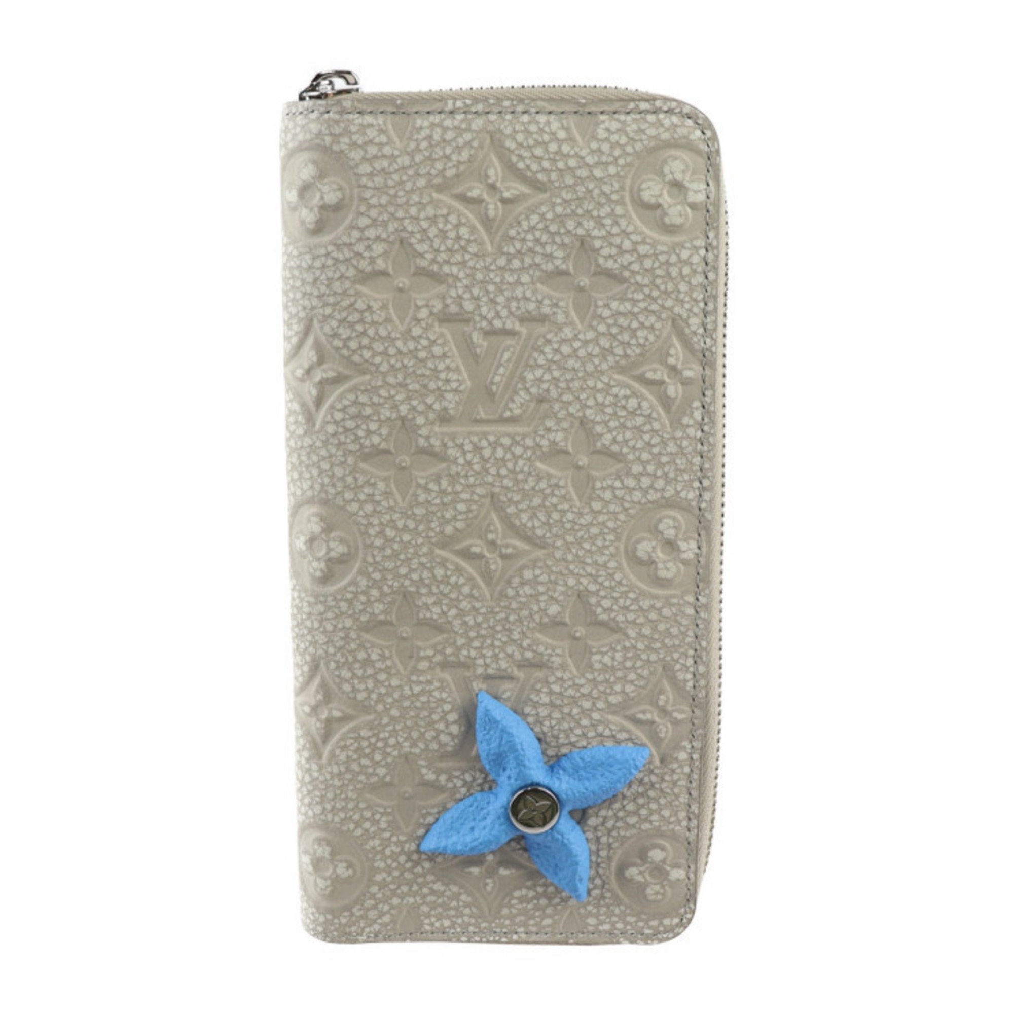 Louis Vuitton Zippy Wallet Vertical Monogram Long M81573 Taurillon Leather Chalk White Light Blue Round Vuitton