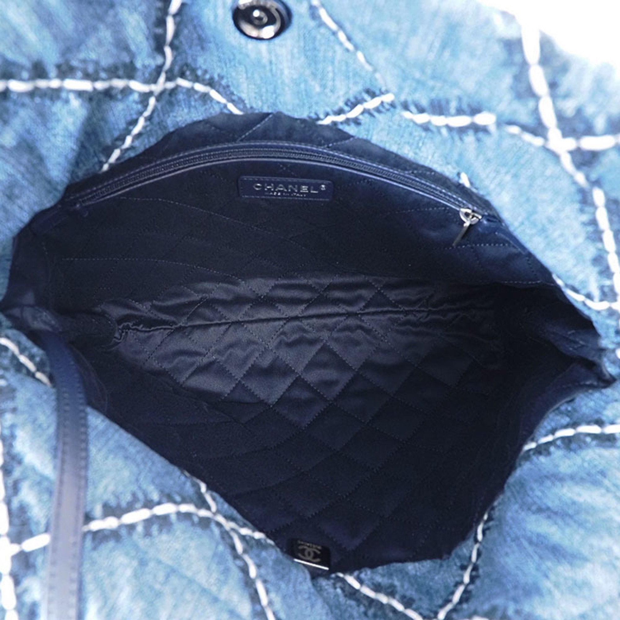 Chanel Chanel22 Small Handbag Blue As3260 Women's Cotton Denim Chain Chanel