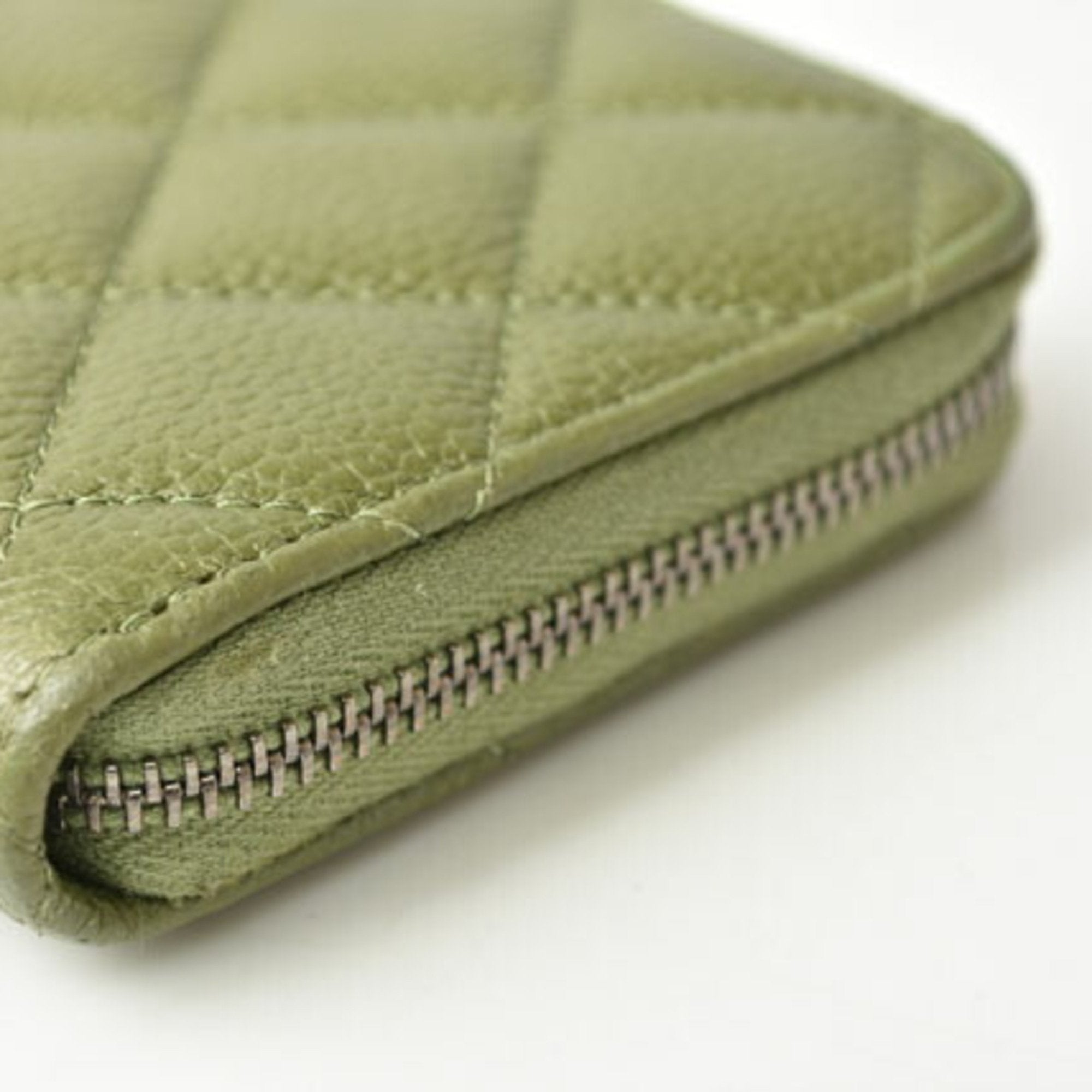 Chanel Medium Quilted Matelasse Caviar Wallet Moss Green