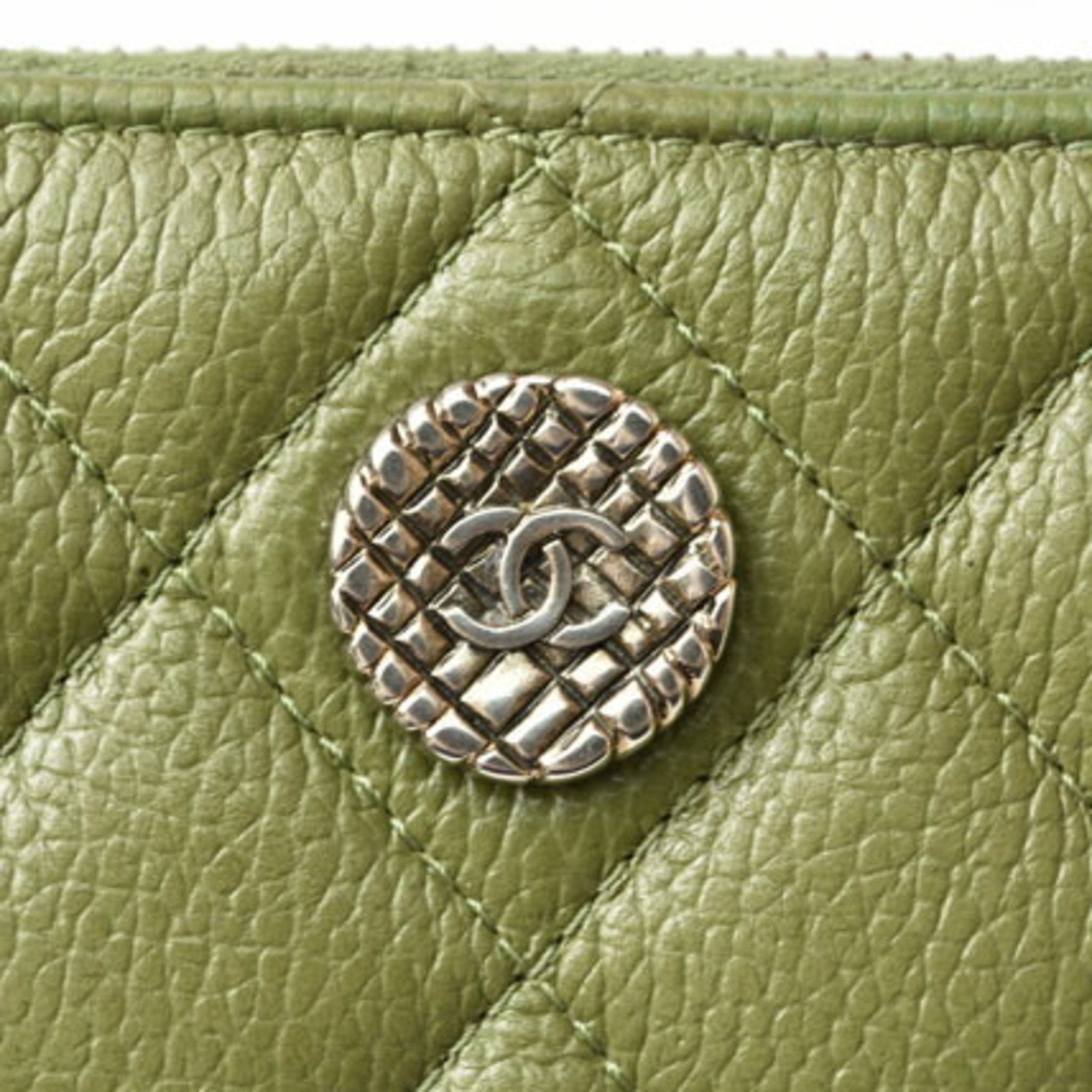 Chanel Medium Quilted Matelasse Caviar Wallet Moss Green