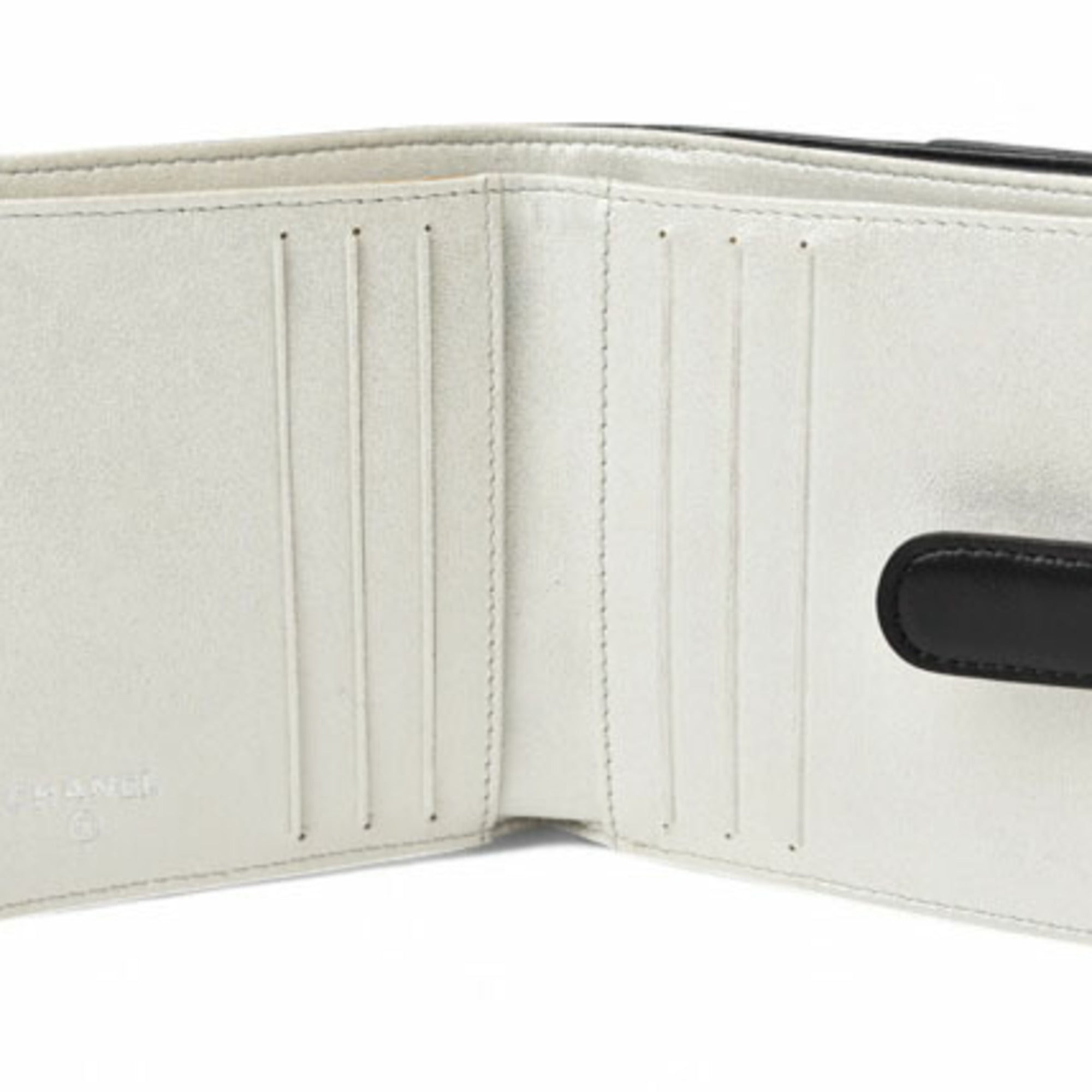 Chanel Wallet Chanel Folding Double Camellia Embossed Black Silver 7422