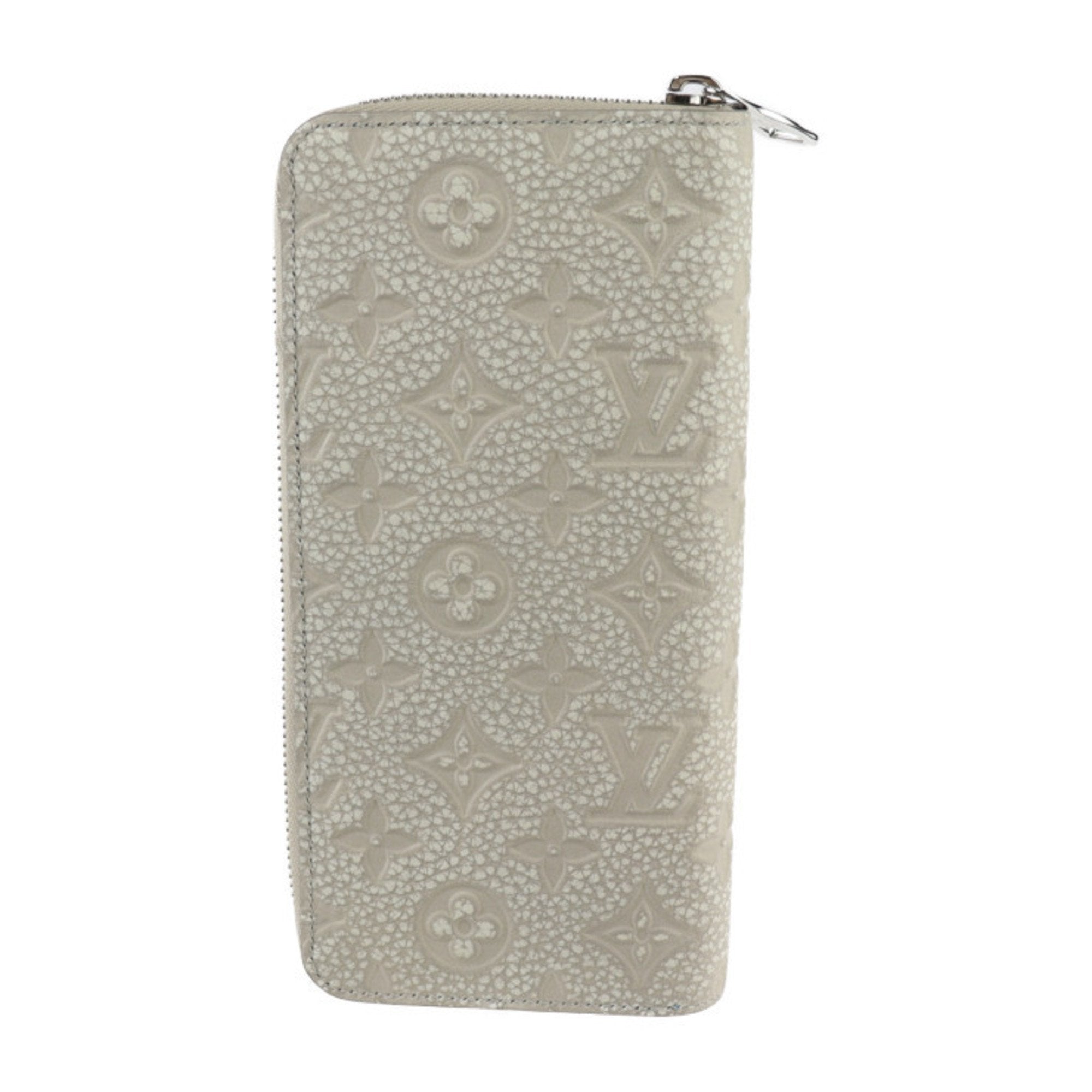Louis Vuitton Zippy Wallet Vertical Monogram Long M81573 Taurillon Leather Chalk White Light Blue Round Vuitton