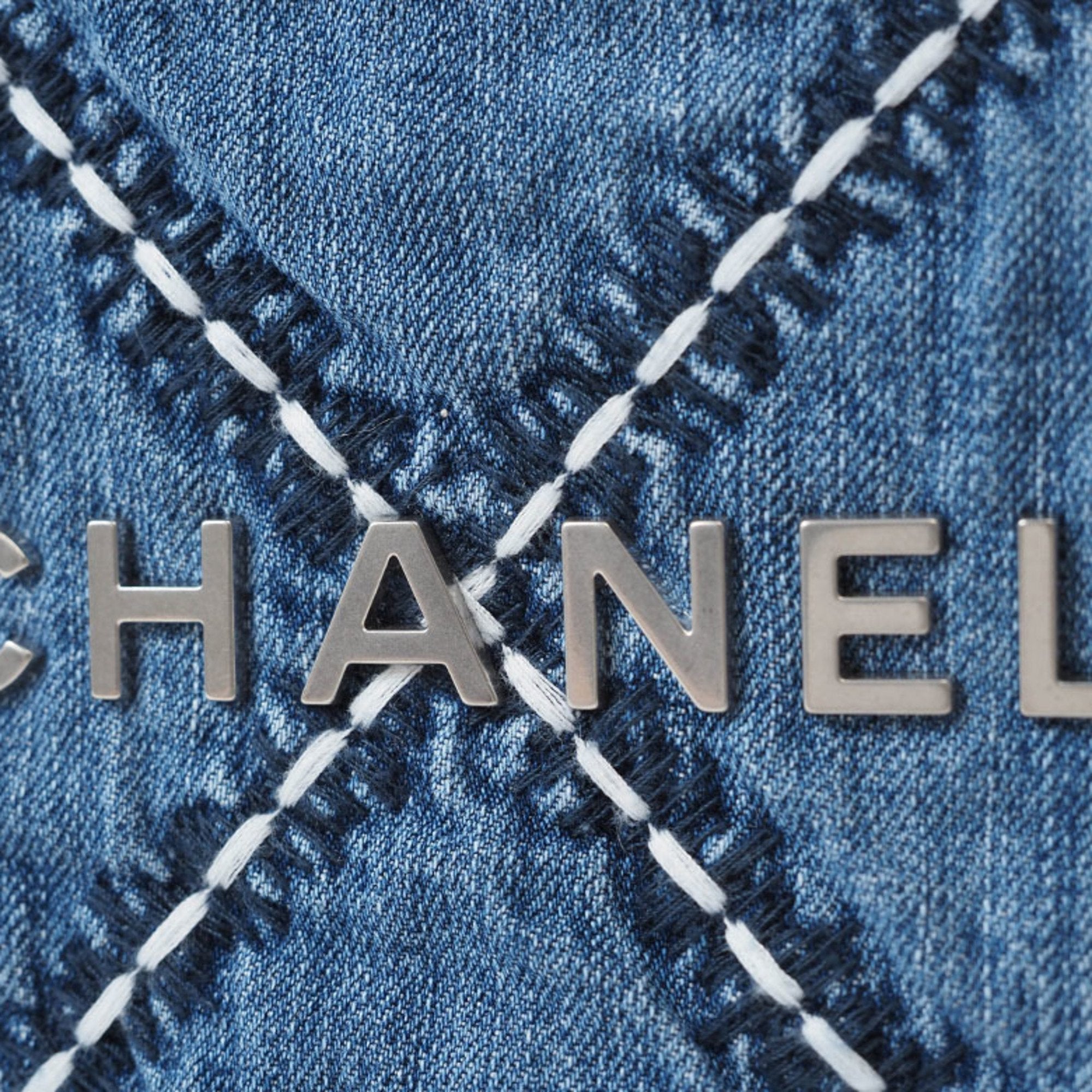 Chanel Chanel22 Small Handbag Blue As3260 Women's Cotton Denim Chain Chanel