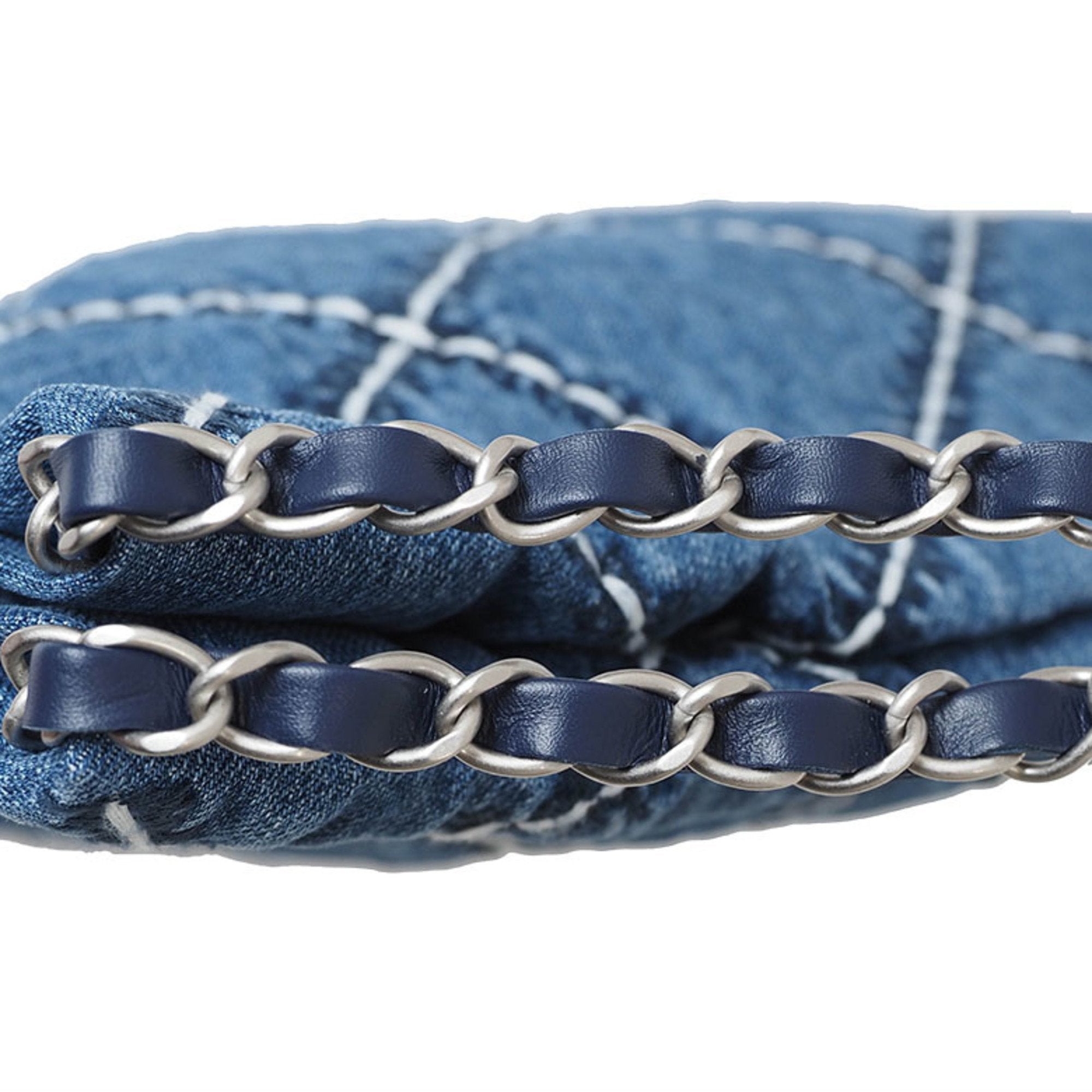 Chanel Chanel22 Small Handbag Blue As3260 Women's Cotton Denim Chain Chanel