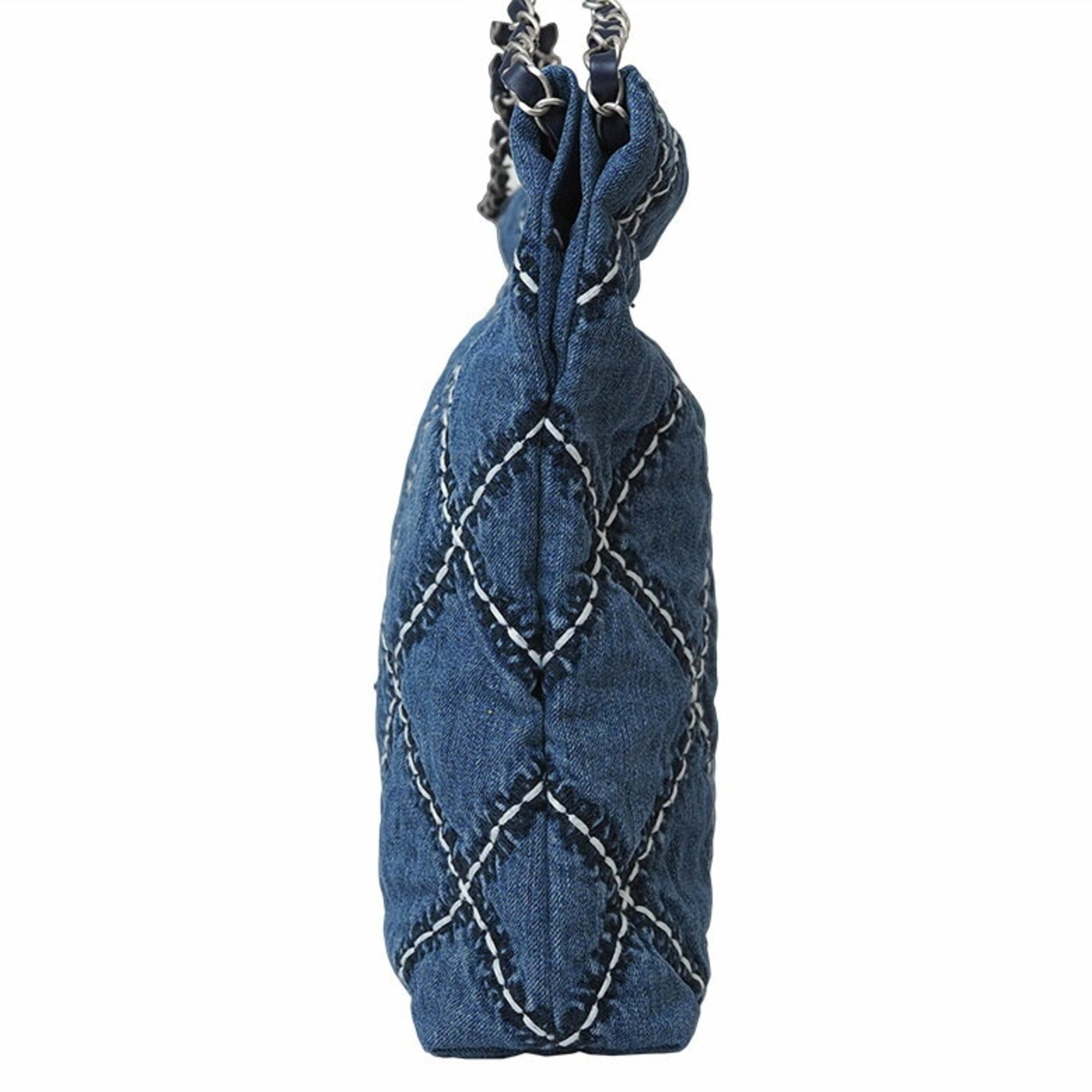 Chanel Chanel22 Small Handbag Blue As3260 Women's Cotton Denim Chain Chanel