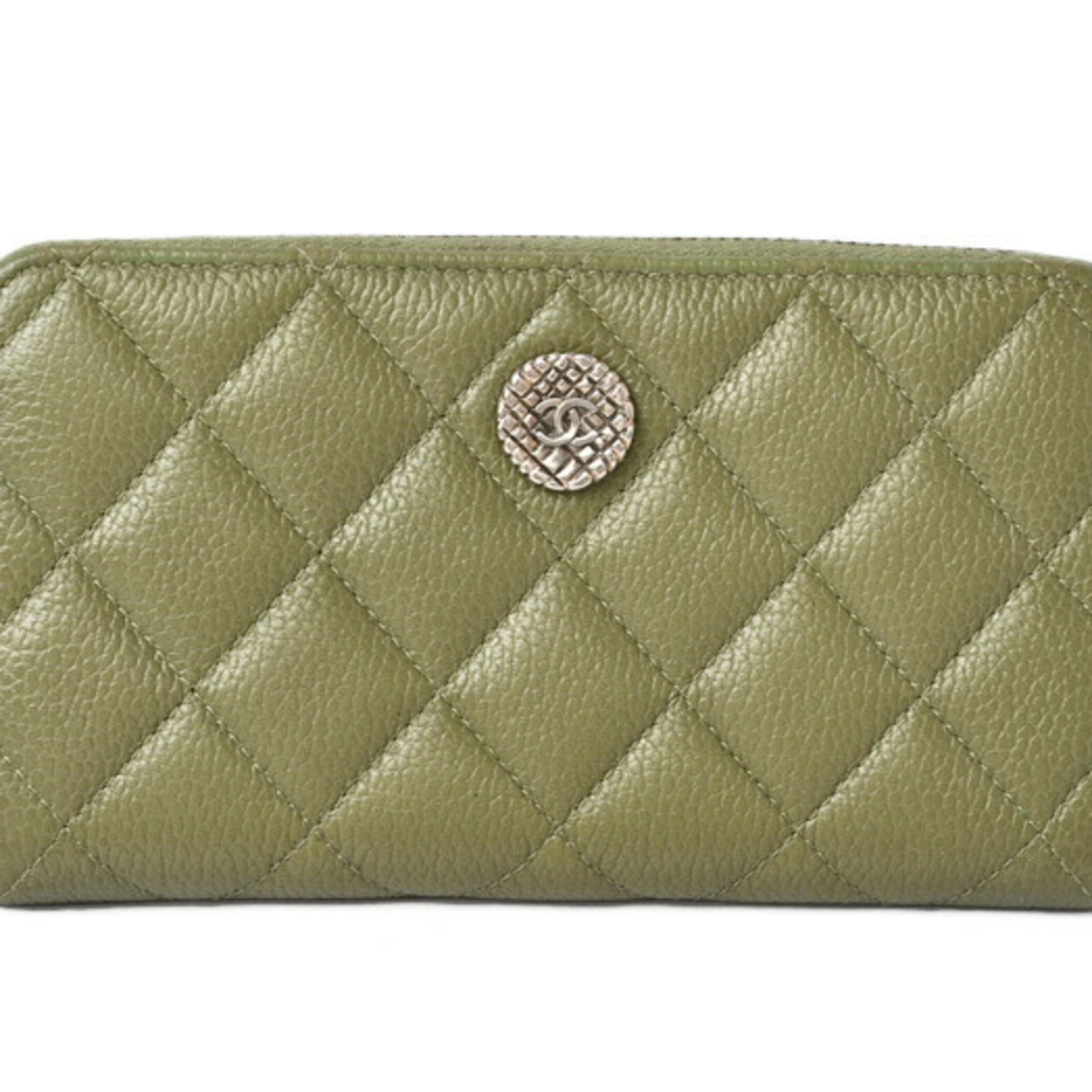 Chanel Medium Quilted Matelasse Caviar Wallet Moss Green