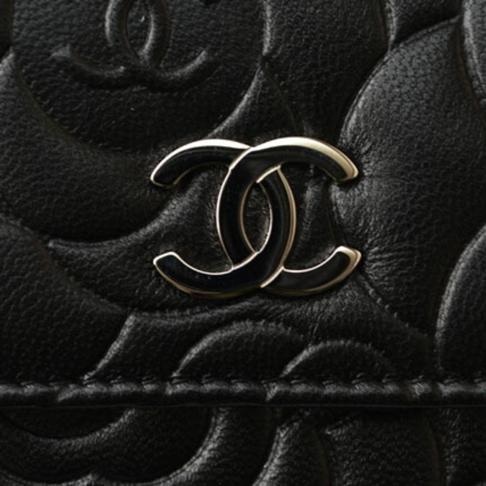 Chanel Wallet Chanel Folding Double Camellia Embossed Black Silver 7422