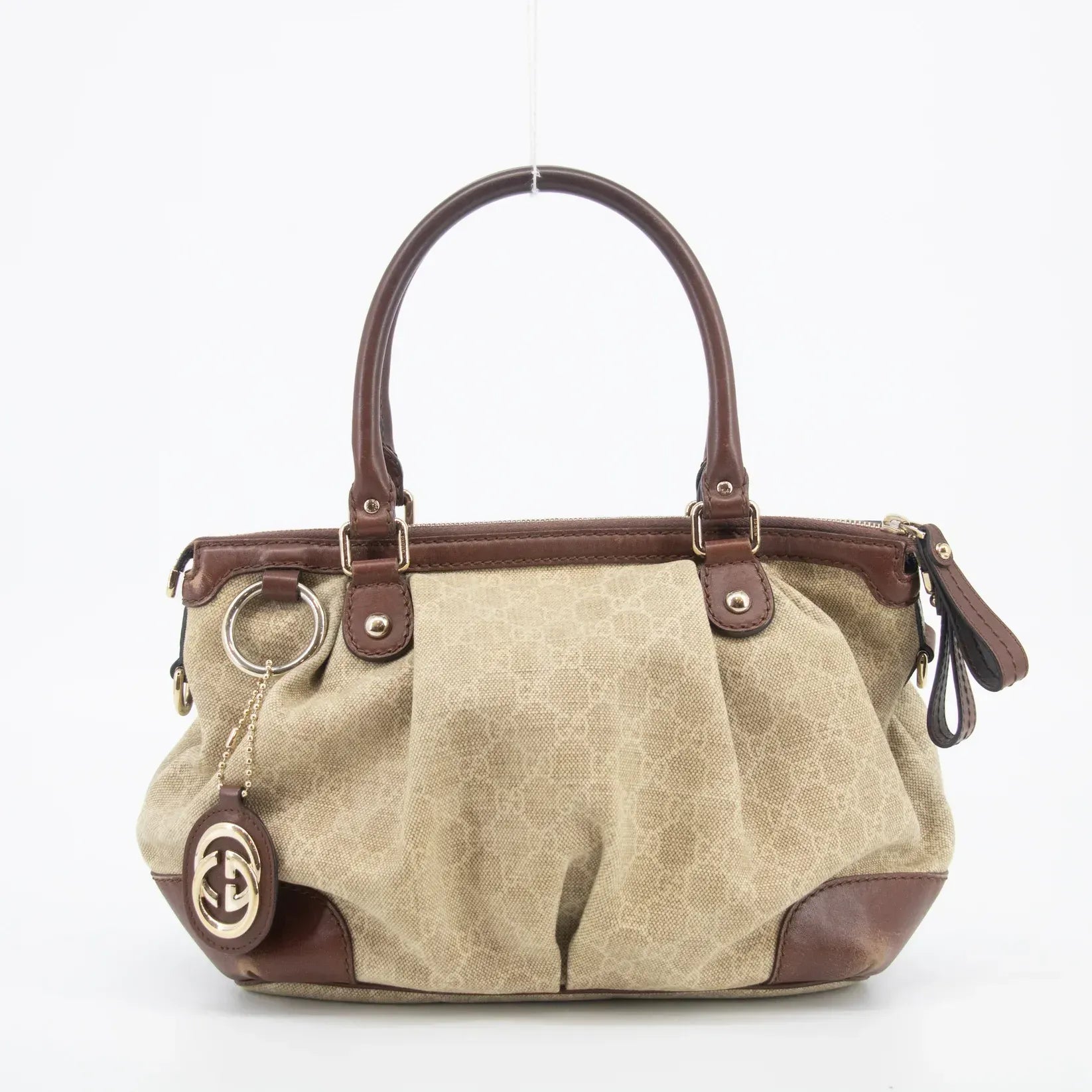 Pre-Owned Authentic Gucci Brown Interlocking GG Canvas x Leather Shoulder Bag