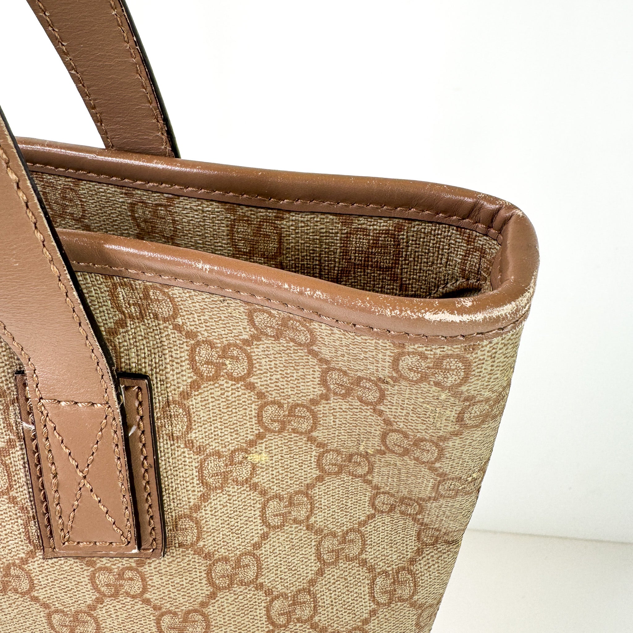 Pre-Owned Authentic Gucci Supreme Coated Canvas Beige GG Small Joy Tote Bag