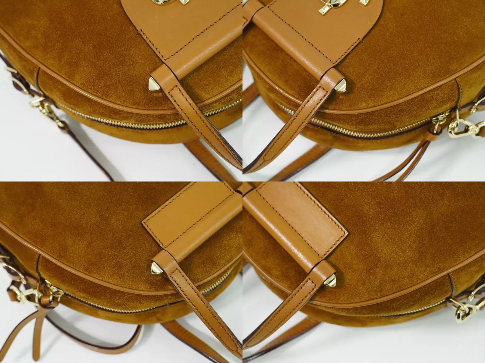 Pre-Owned Authentic Jimmy Choo Varenne Tan Suede Bowling Bag Crossbody with Gold Hardware