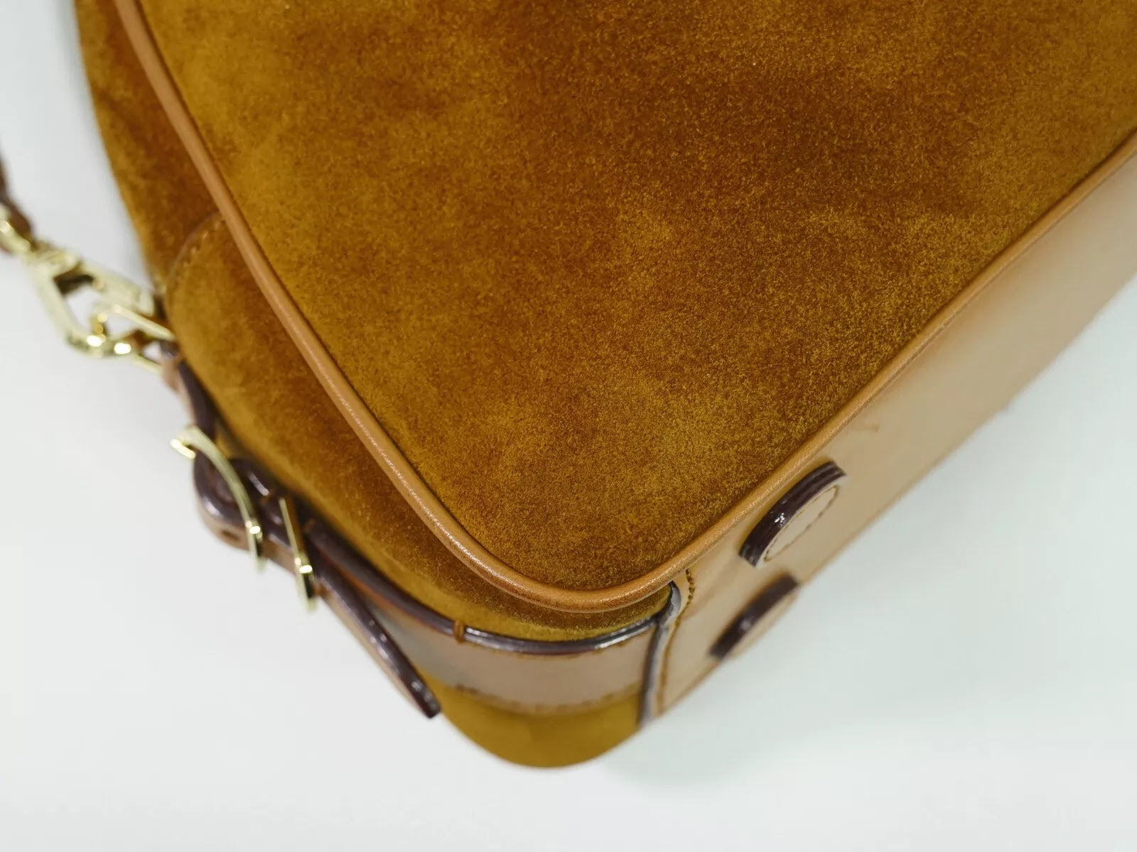 Pre-Owned Authentic Jimmy Choo Varenne Tan Suede Bowling Bag Crossbody with Gold Hardware