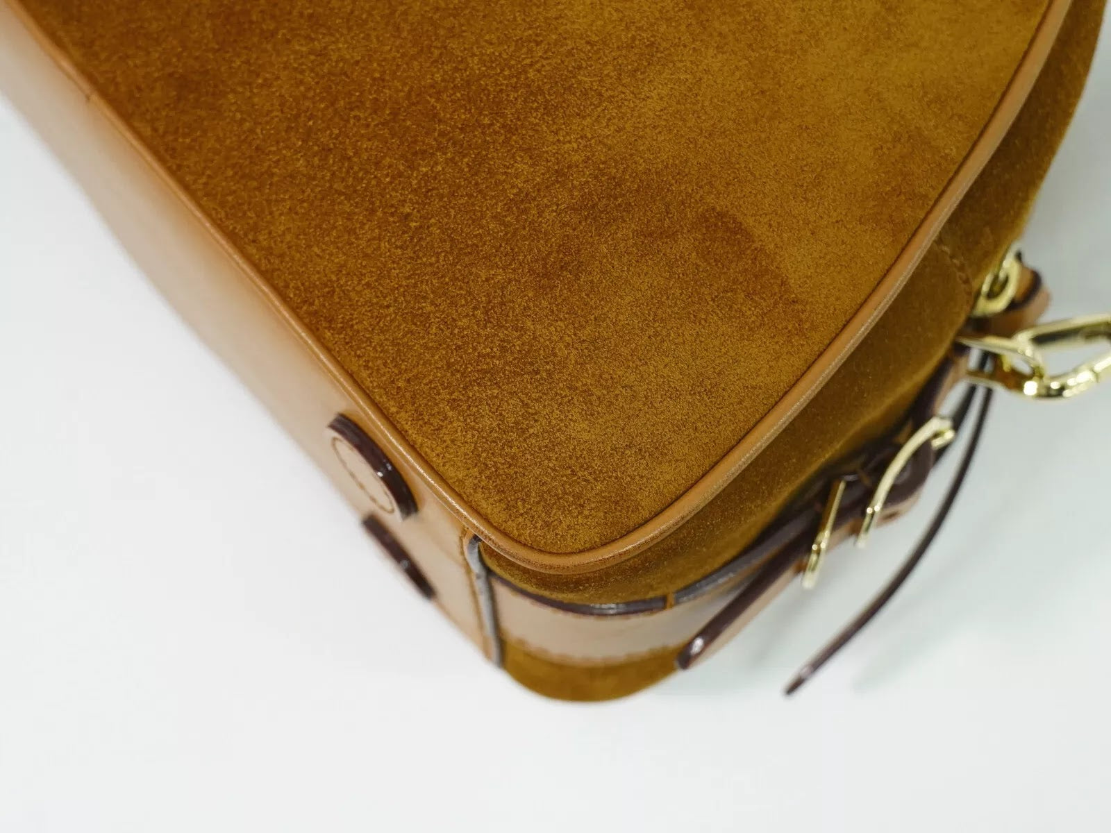 Pre-Owned Authentic Jimmy Choo Varenne Tan Suede Bowling Bag Crossbody with Gold Hardware