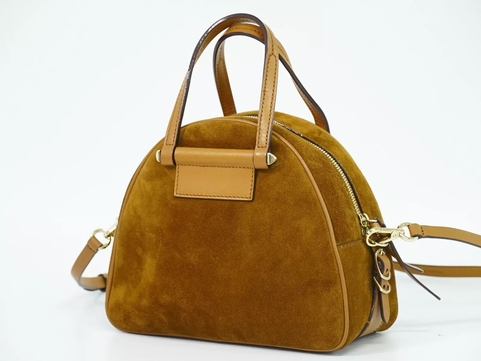 Pre-Owned Authentic Jimmy Choo Varenne Tan Suede Bowling Bag Crossbody with Gold Hardware