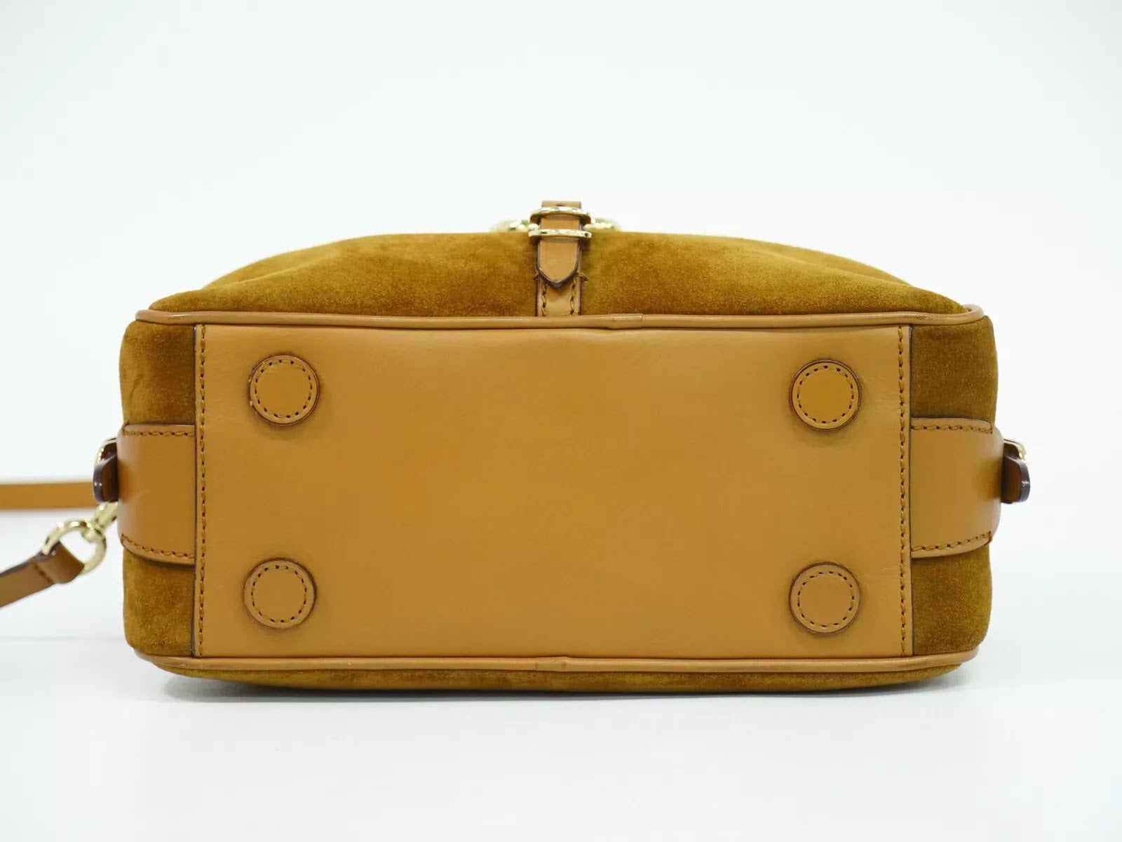 Pre-Owned Authentic Jimmy Choo Varenne Tan Suede Bowling Bag Crossbody with Gold Hardware