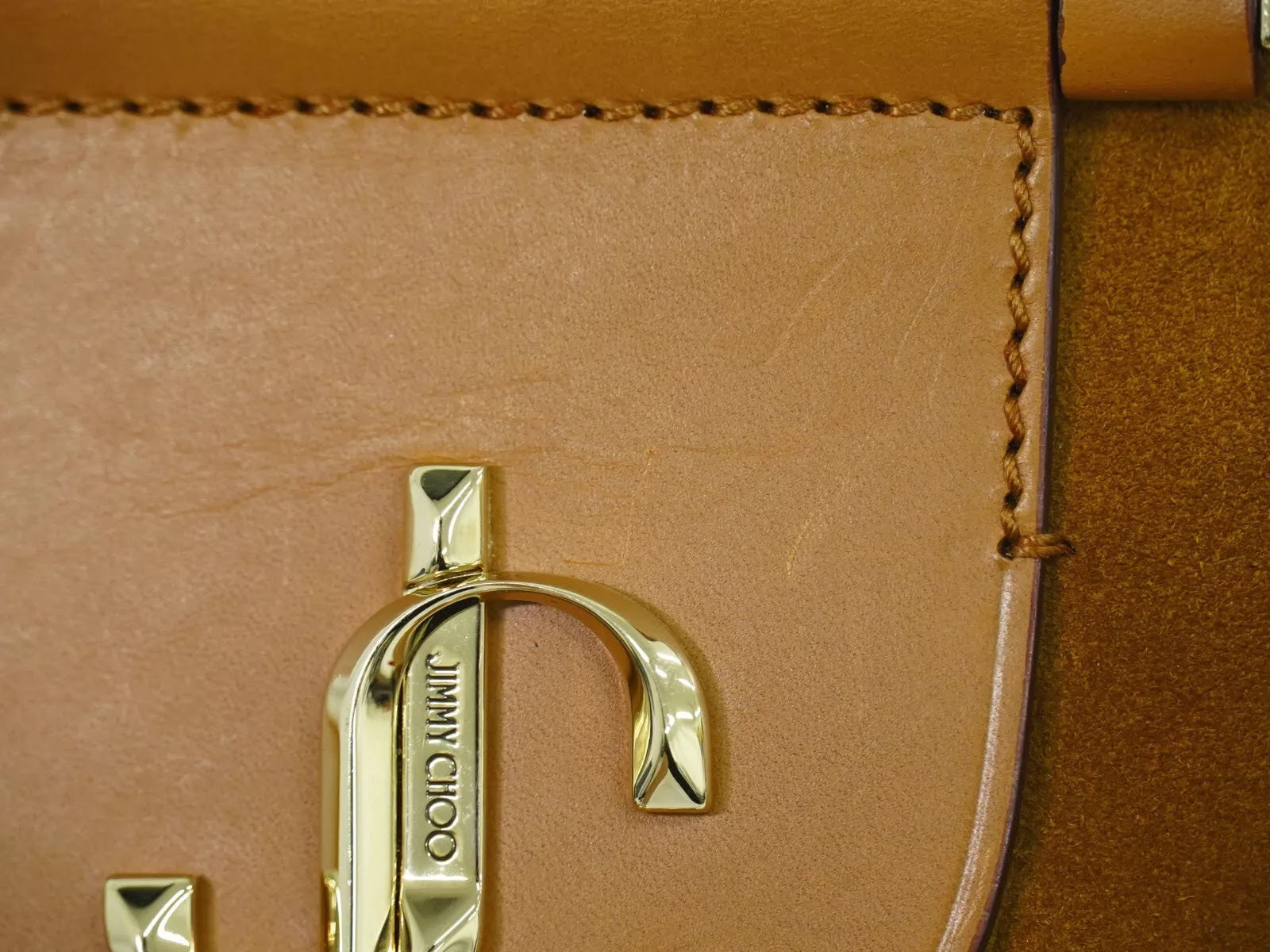 Pre-Owned Authentic Jimmy Choo Varenne Tan Suede Bowling Bag Crossbody with Gold Hardware
