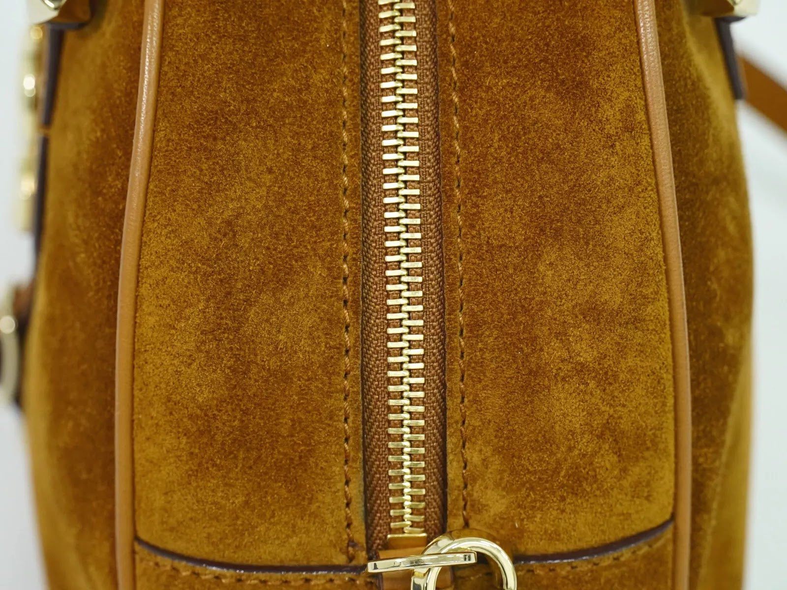 Pre-Owned Authentic Jimmy Choo Varenne Tan Suede Bowling Bag Crossbody with Gold Hardware