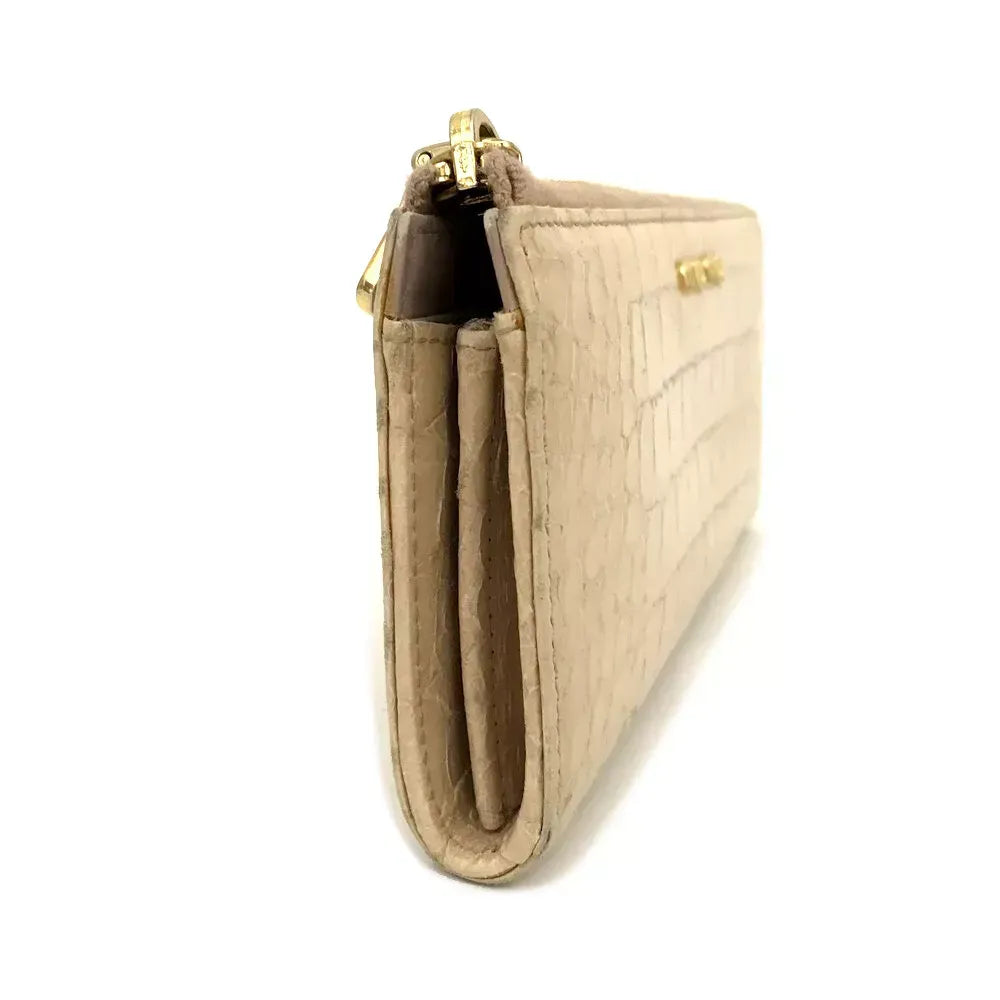 Pre-Owned Authentic Miu Miu Gold Croc Long Zippy Wallet