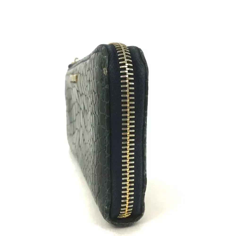 Pre-Owned Authentic Miu Miu Croc Leather Green Zippy Long Wallet