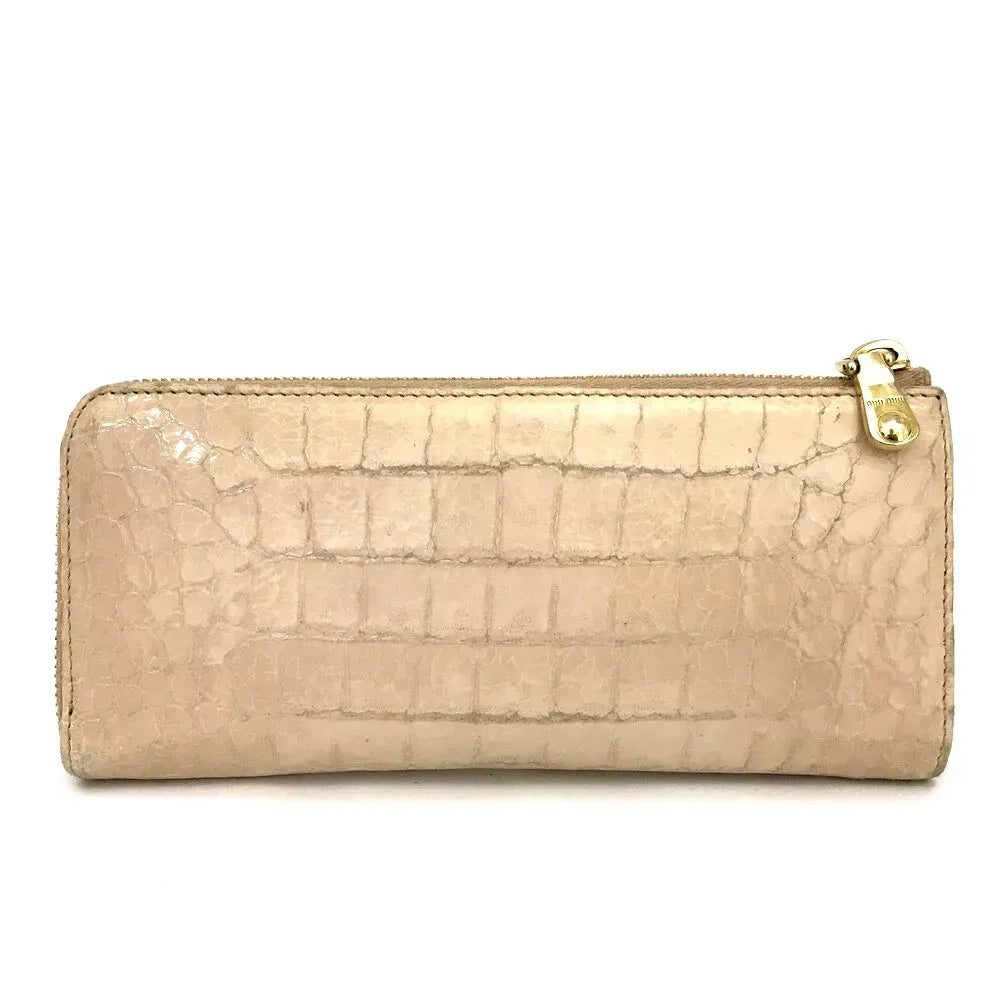 Pre-Owned Authentic Miu Miu Gold Croc Long Zippy Wallet