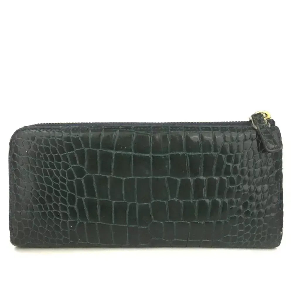 Pre-Owned Authentic Miu Miu Croc Leather Green Zippy Long Wallet