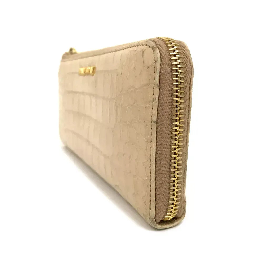 Pre-Owned Authentic Miu Miu Gold Croc Long Zippy Wallet