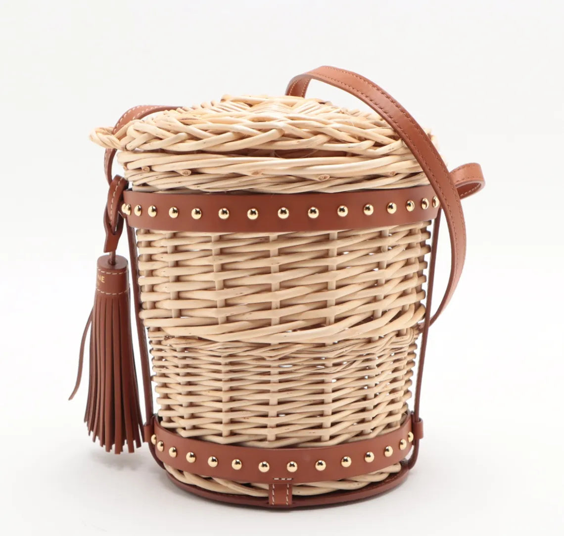 Pre-Owned Celine Panier Wicker Bucket Straw Basket Crossbody Bag
