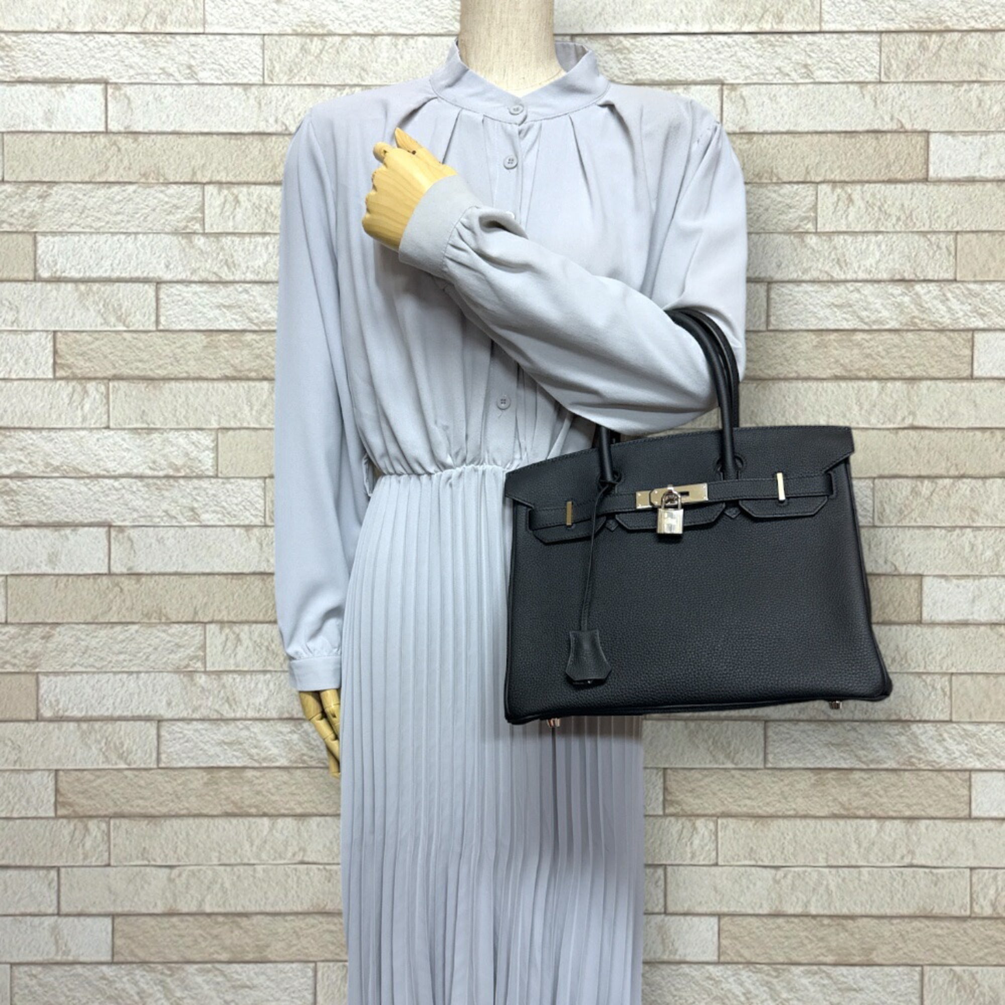 Hermes Birkin 30 Handbag Leather Black Women's Hermes