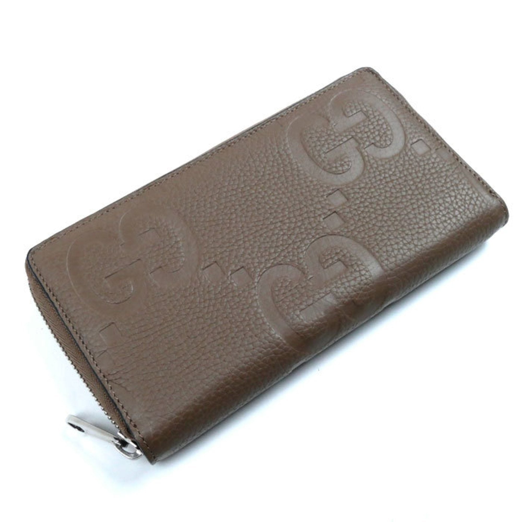 Gucci Jumbo Gg Zip Around Long Wallet Round Taupe 739484 Unisex