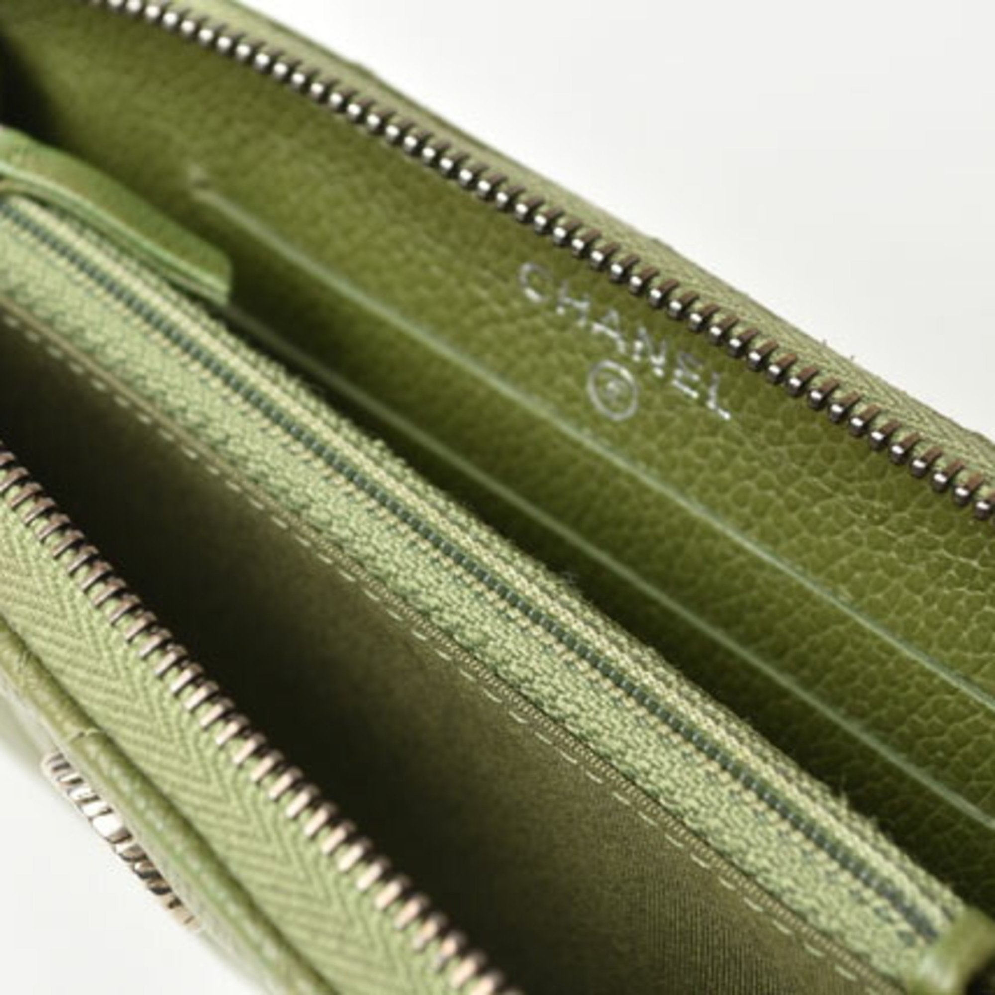 Chanel Medium Quilted Matelasse Caviar Wallet Moss Green
