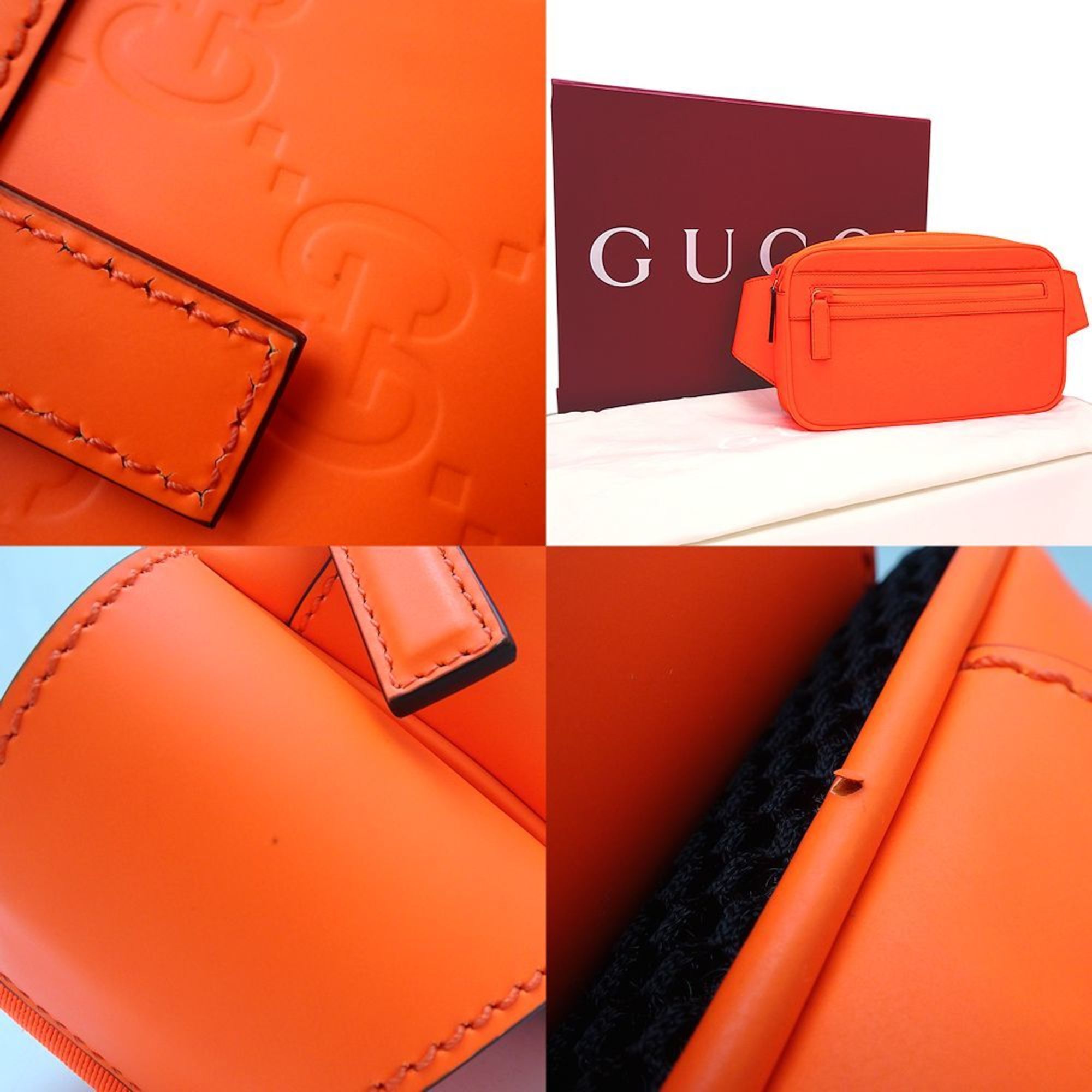 Gucci Belt Bag 771422 Body Gg Rubber Effect Leather Bright Orange 352032