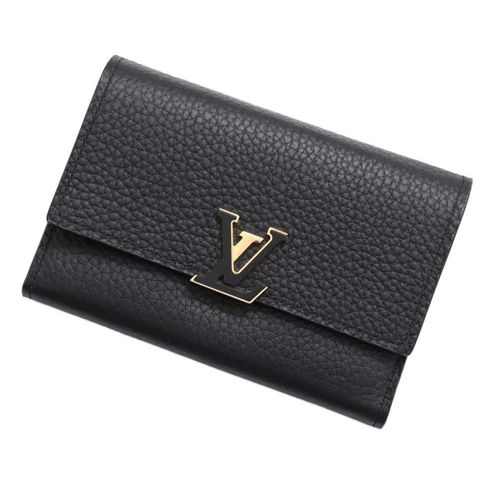 Louis Vuitton Tri Fold Wallet Taurillon Leather Leopard Portefeuille Capucines Compact M80795 Black