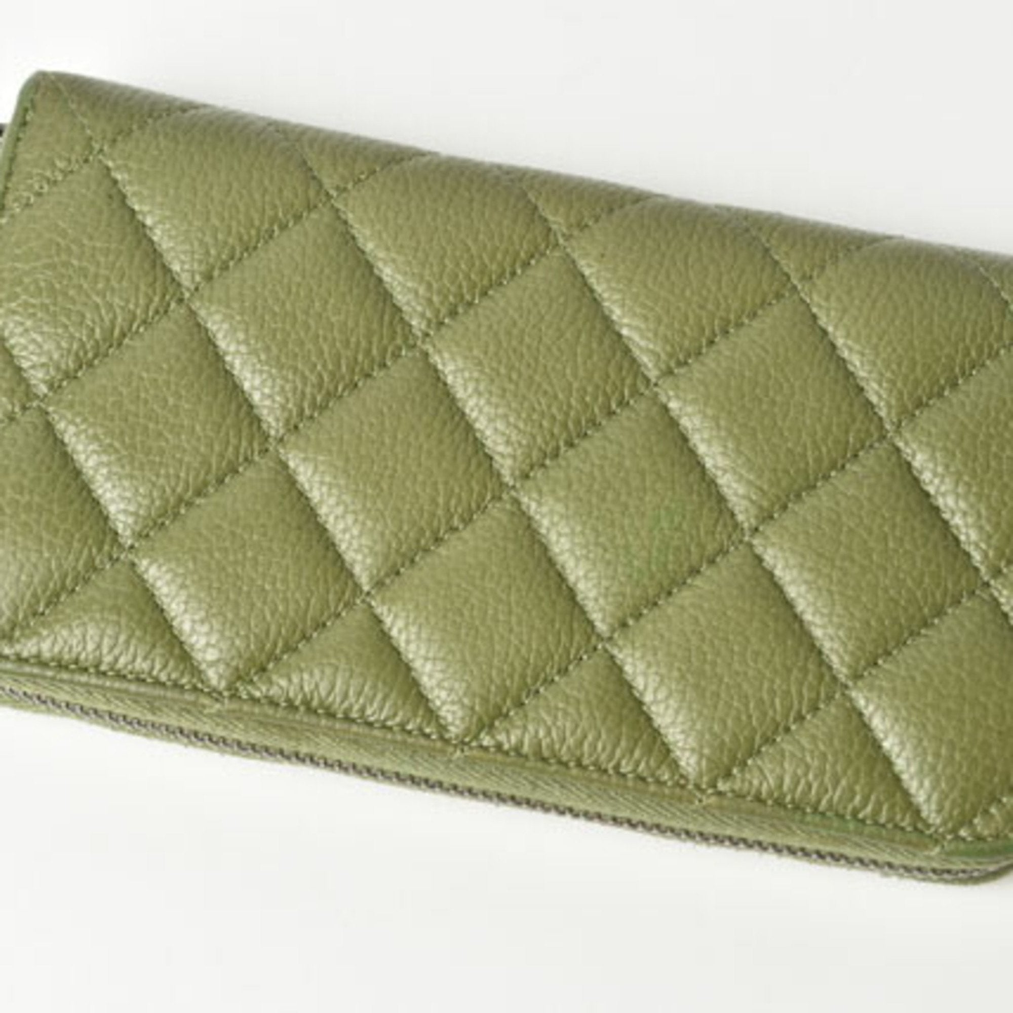 Chanel Medium Quilted Matelasse Caviar Wallet Moss Green