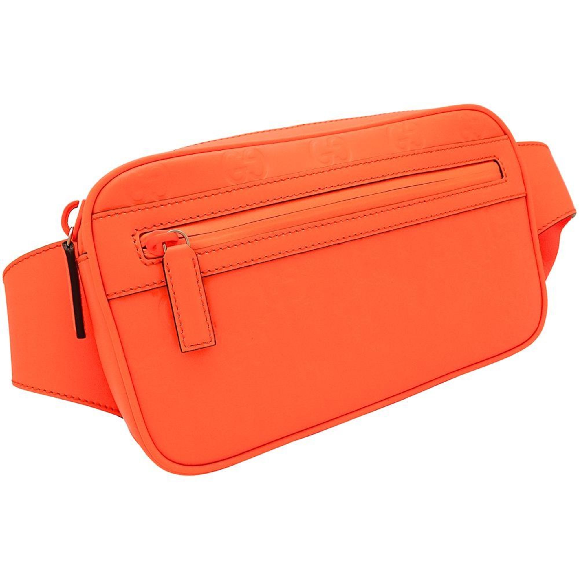 Gucci Belt Bag 771422 Body Gg Rubber Effect Leather Bright Orange 352032