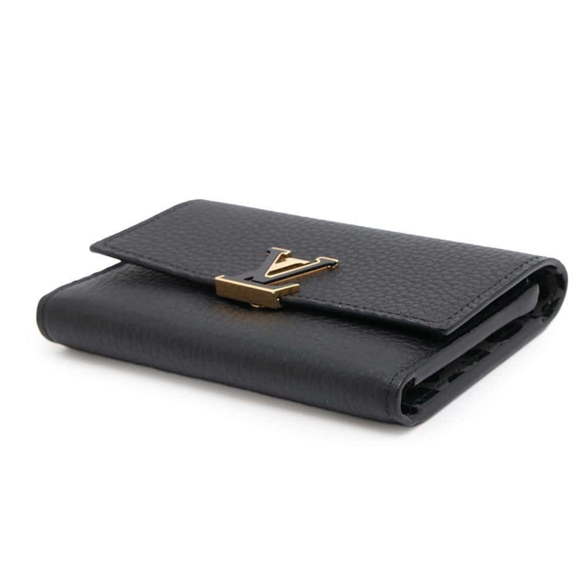 Louis Vuitton Tri Fold Wallet Taurillon Leather Leopard Portefeuille Capucines Compact M80795 Black