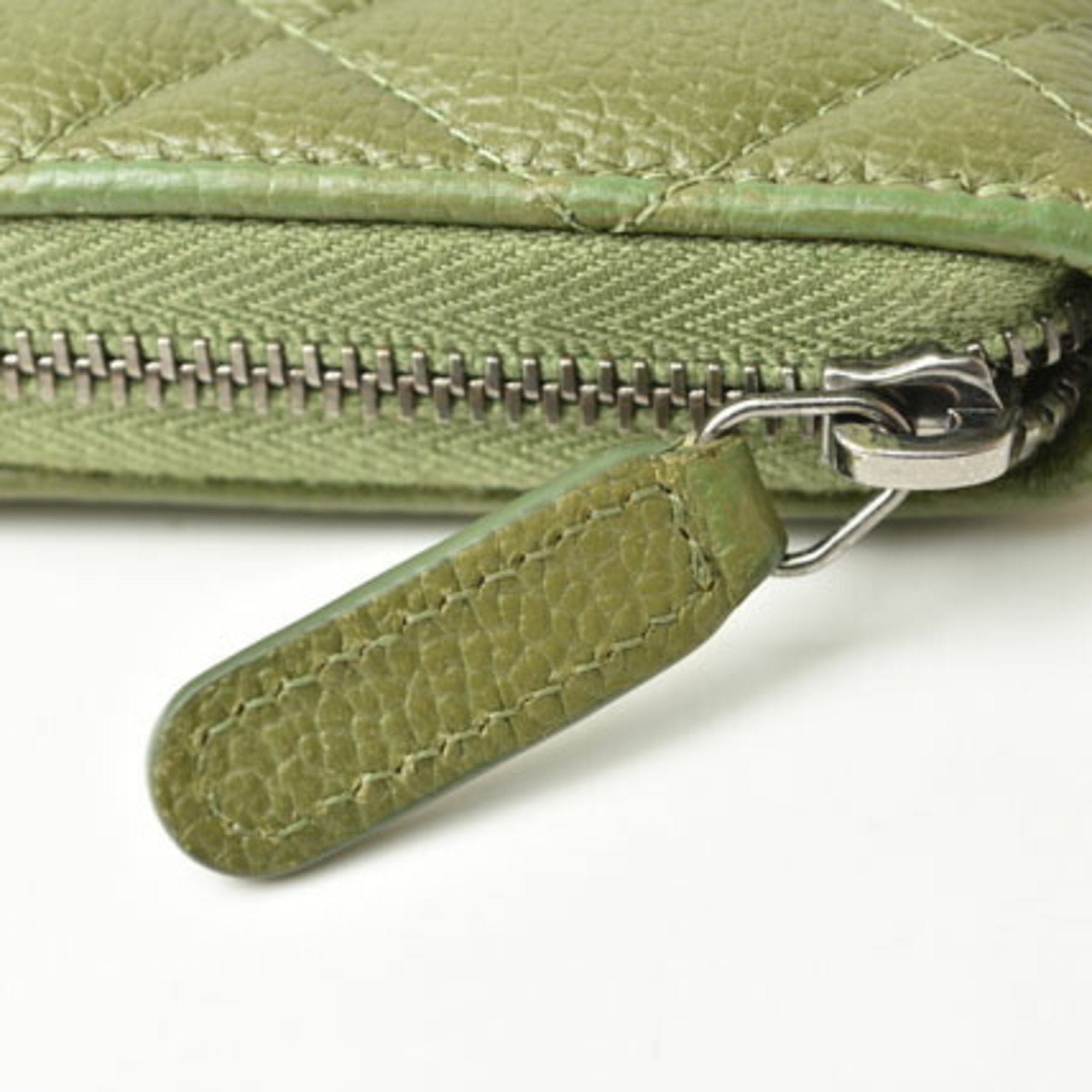 Chanel Medium Quilted Matelasse Caviar Wallet Moss Green