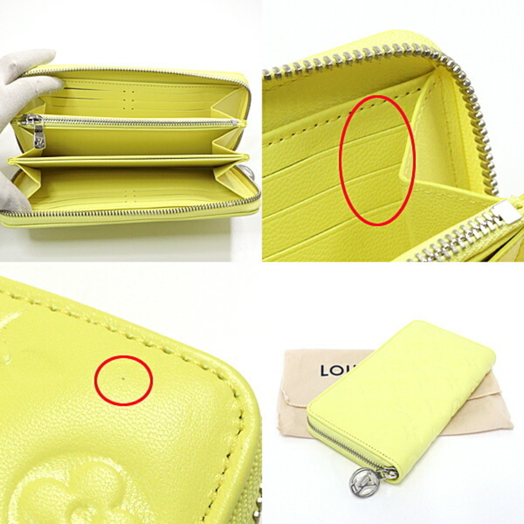 Louis Vuitton Zippy Wallet Lamb Leather Yellow M83104 Embossed Long Lv Circle