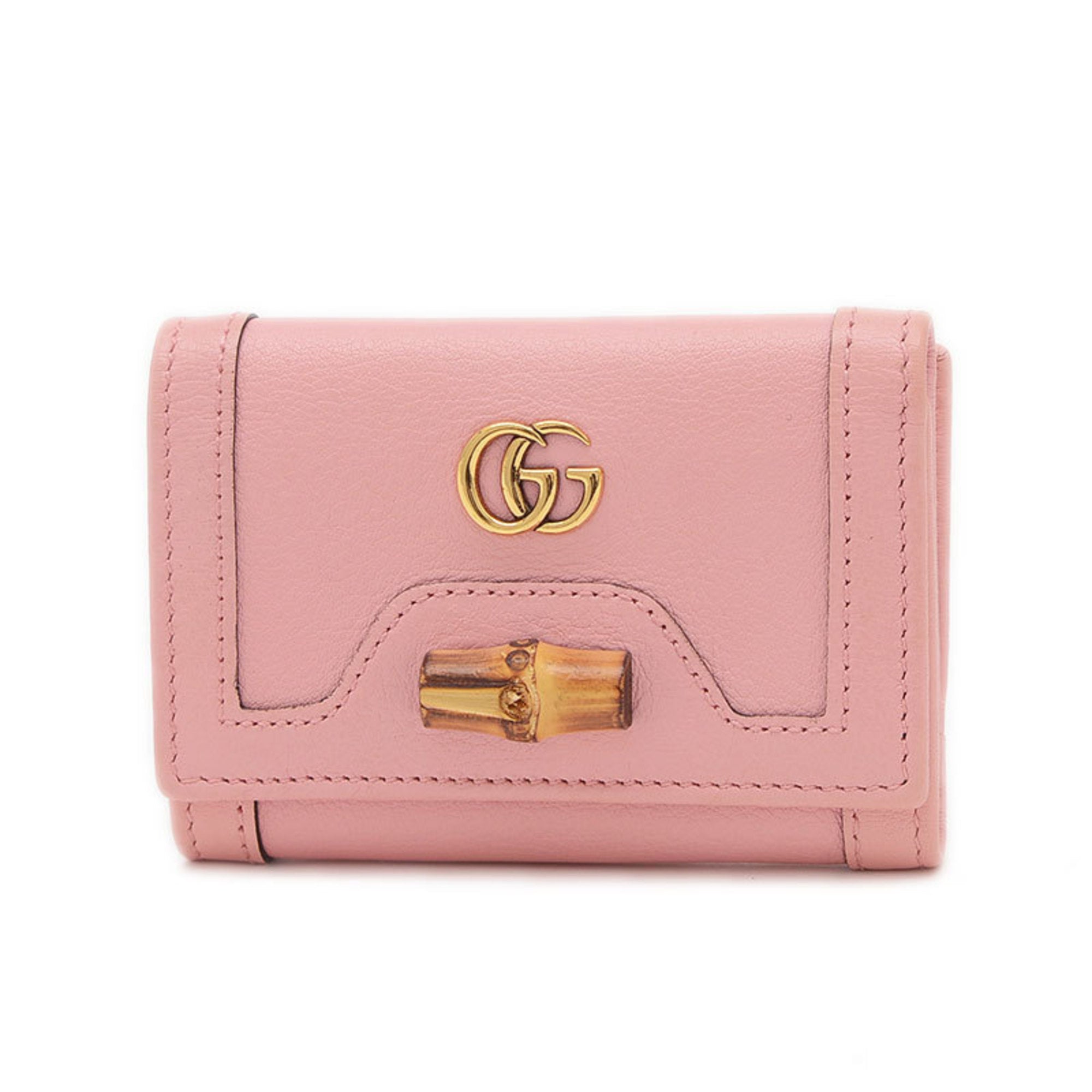 Gucci Diana Bamboo Leather Tri-Fold Wallet Pink 658633