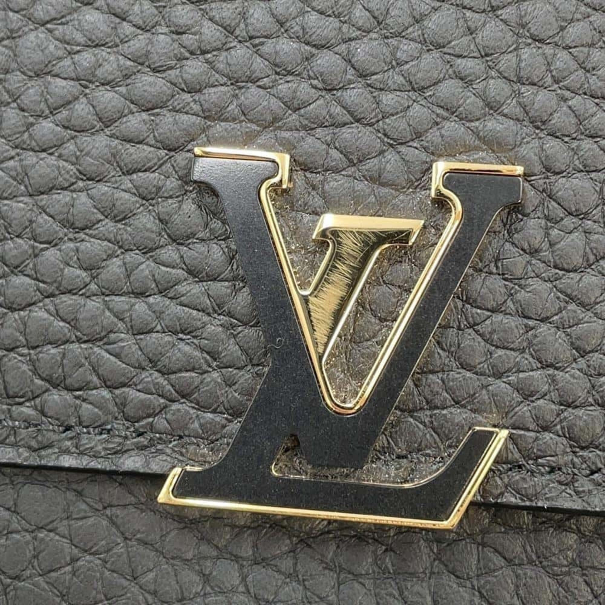 Louis Vuitton Tri Fold Wallet Taurillon Leather Leopard Portefeuille Capucines Compact M80795 Black