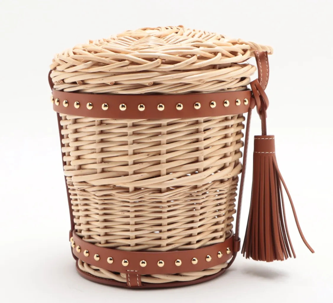 Pre-Owned Celine Panier Wicker Bucket Straw Basket Crossbody Bag