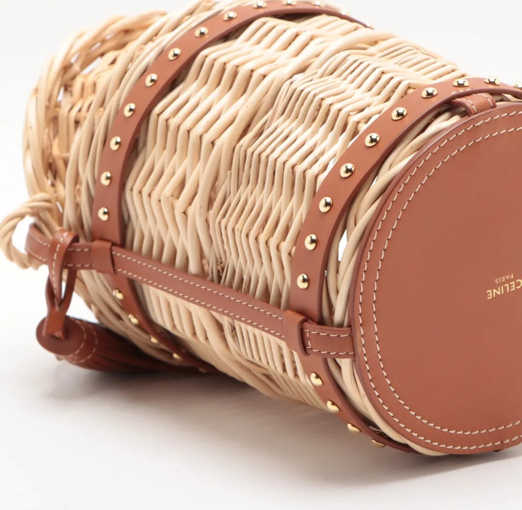 Pre-Owned Celine Panier Wicker Bucket Straw Basket Crossbody Bag