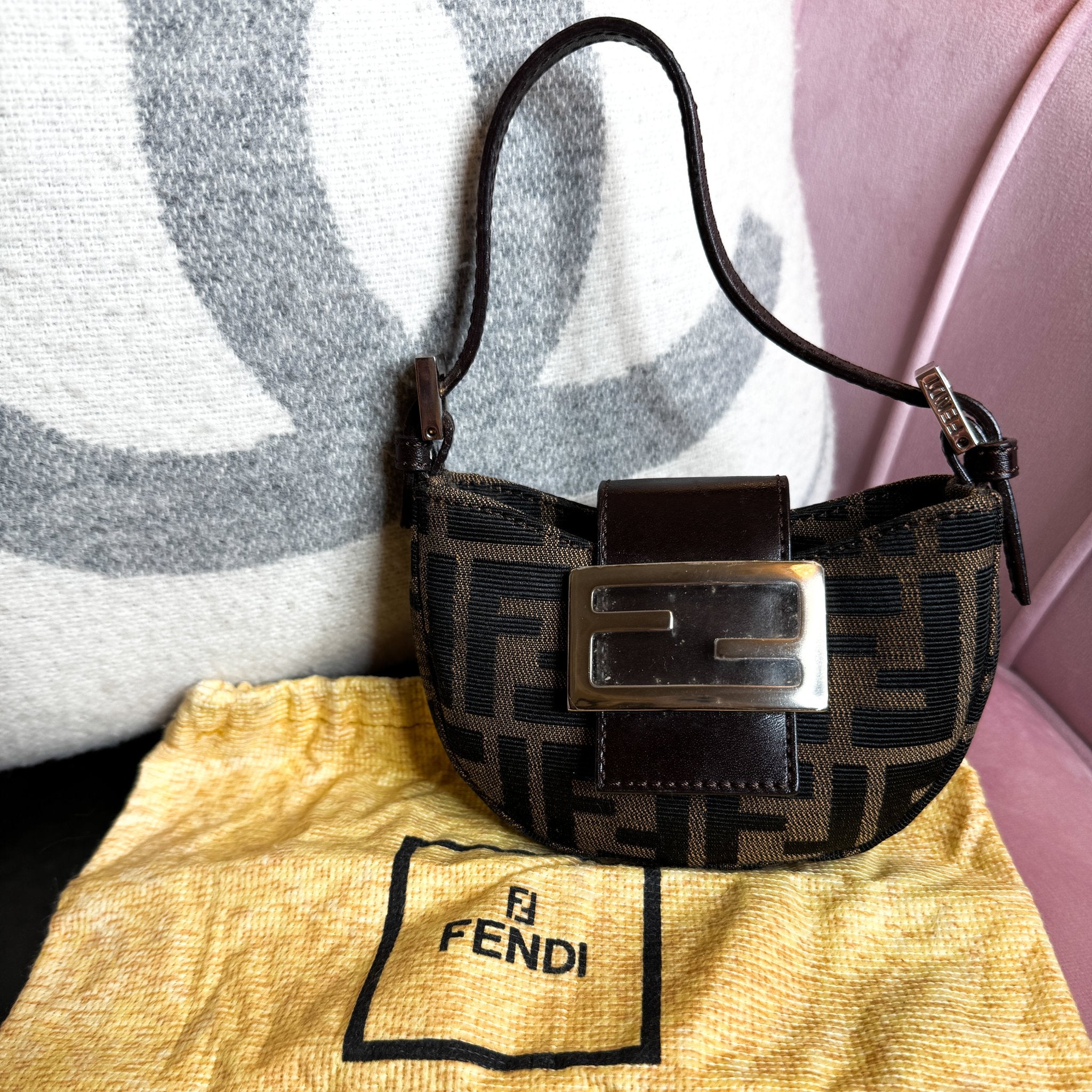 Pre-Owned Fendi Canvas Mini Bag Zucca Micro Mini Croissant Bag