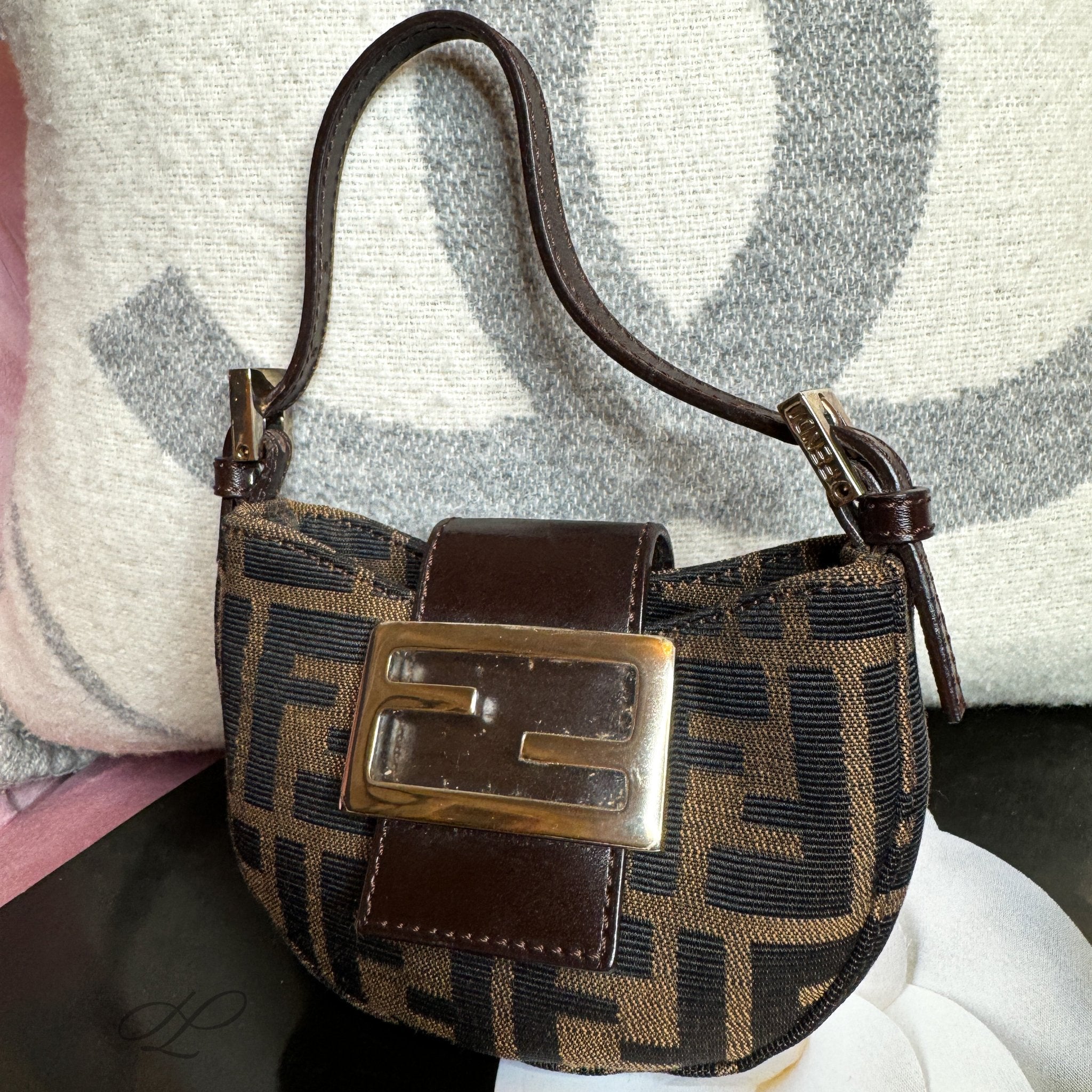 Pre-Owned Fendi Canvas Mini Bag Zucca Micro Mini Croissant Bag