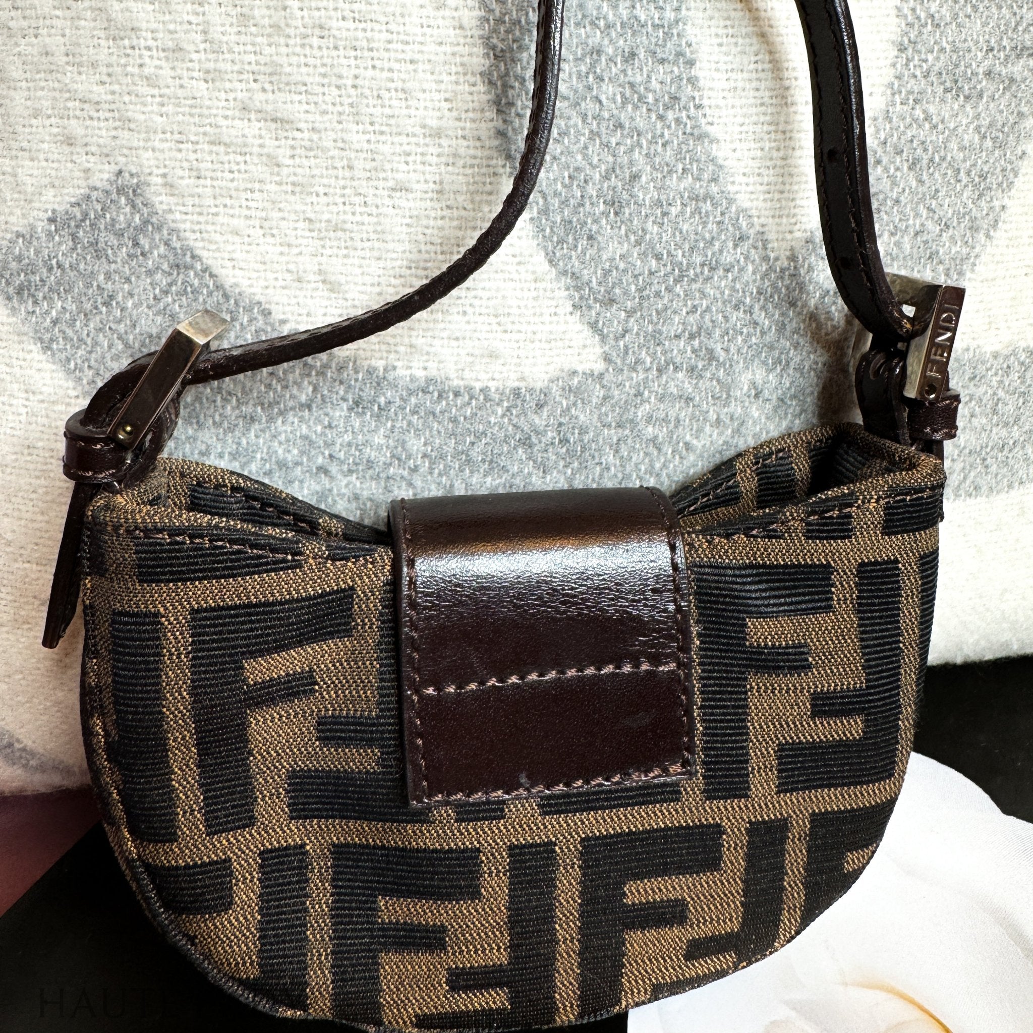 Pre-Owned Fendi Canvas Mini Bag Zucca Micro Mini Croissant Bag