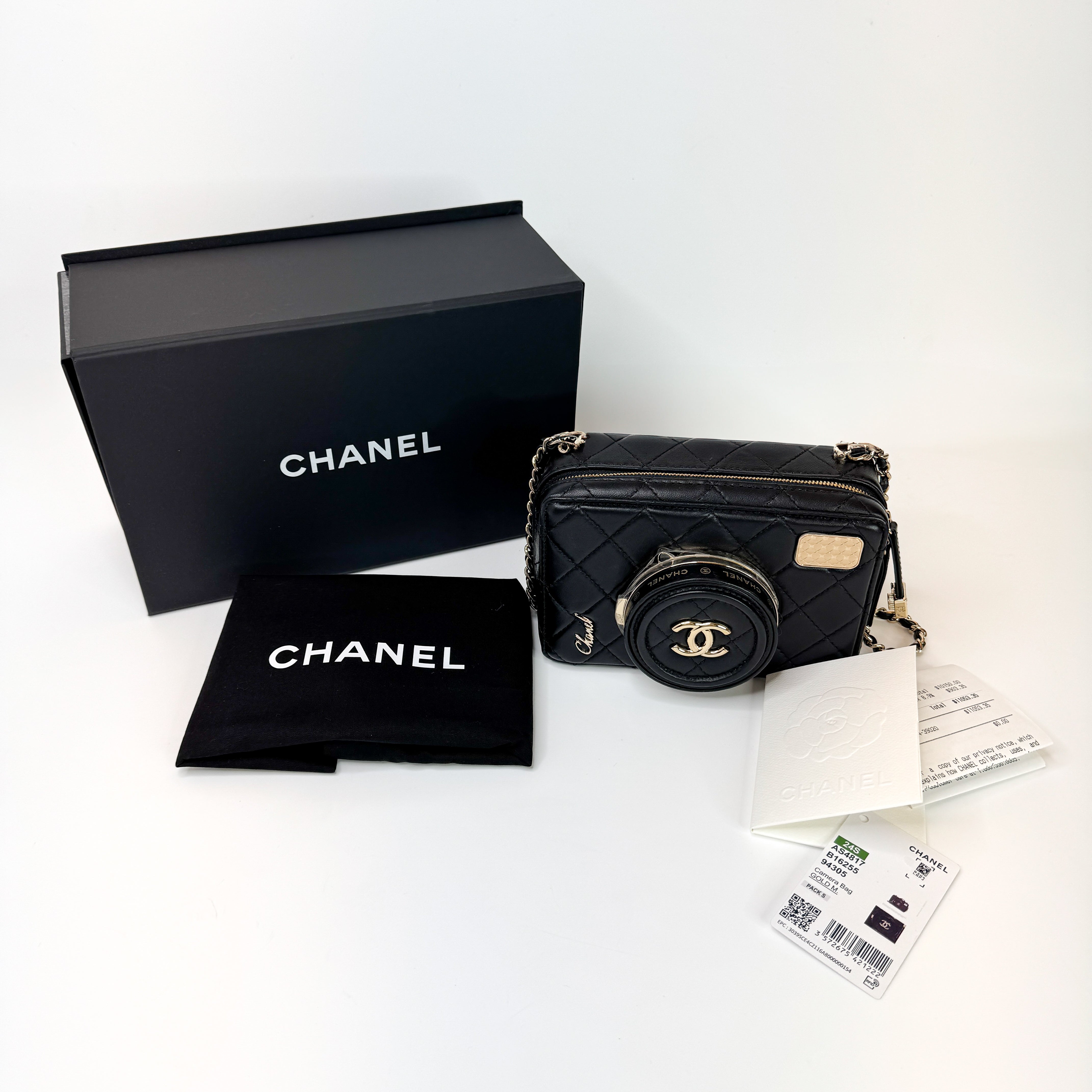 Pre-Owned Authentic 2024 Chanel Black Lambskin Camera Bag