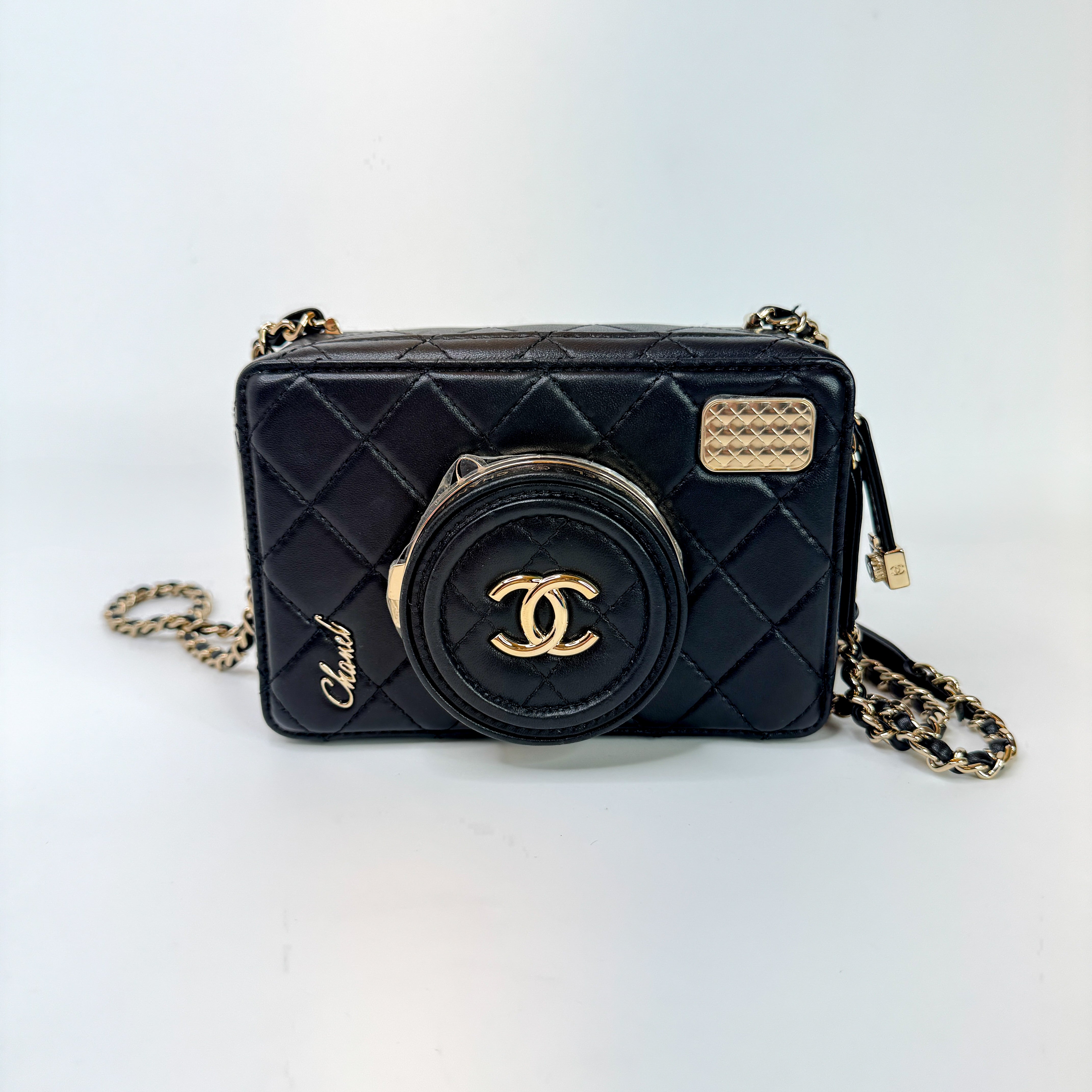 Pre-Owned Authentic 2024 Chanel Black Lambskin Camera Bag