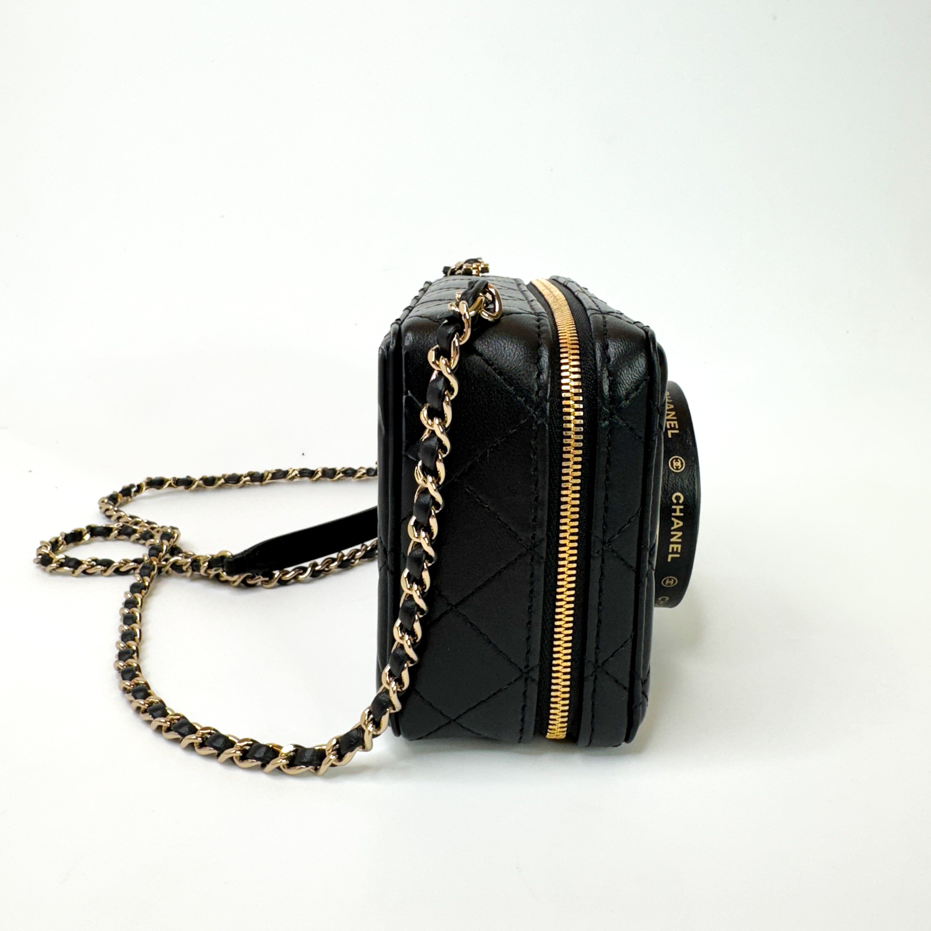 Pre-Owned Authentic 2024 Chanel Black Lambskin Camera Bag