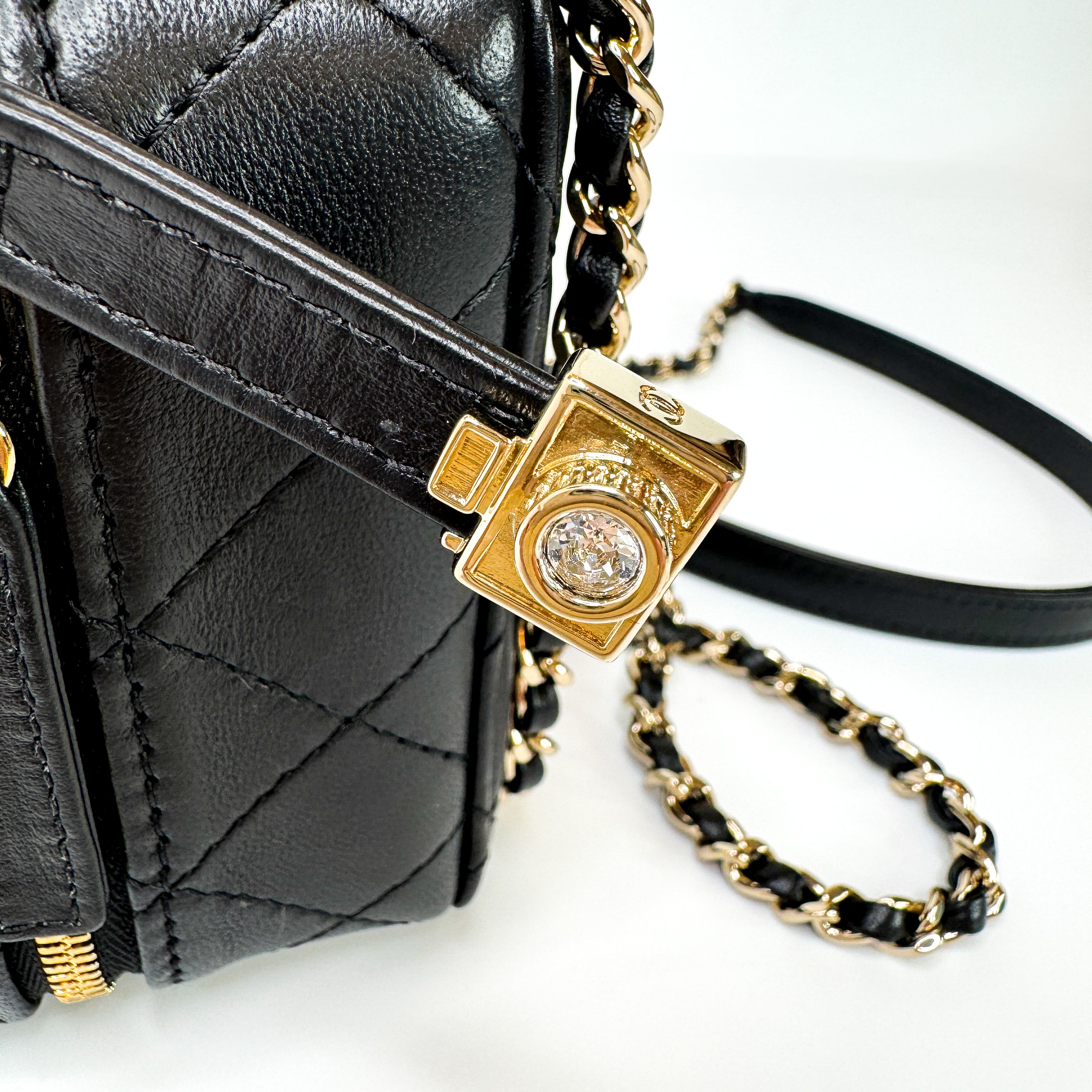 Pre-Owned Authentic 2024 Chanel Black Lambskin Camera Bag