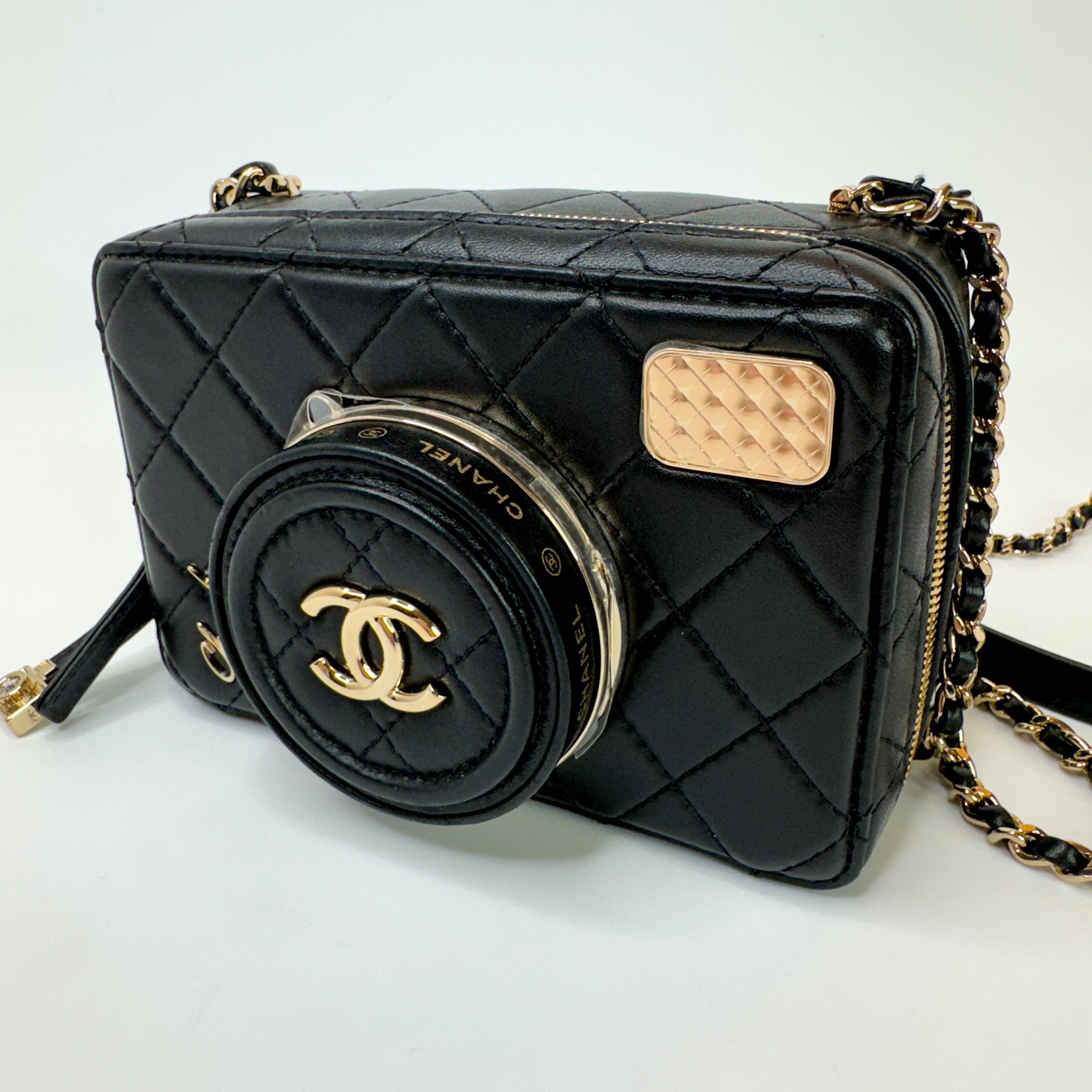 Pre-Owned Authentic 2024 Chanel Black Lambskin Camera Bag