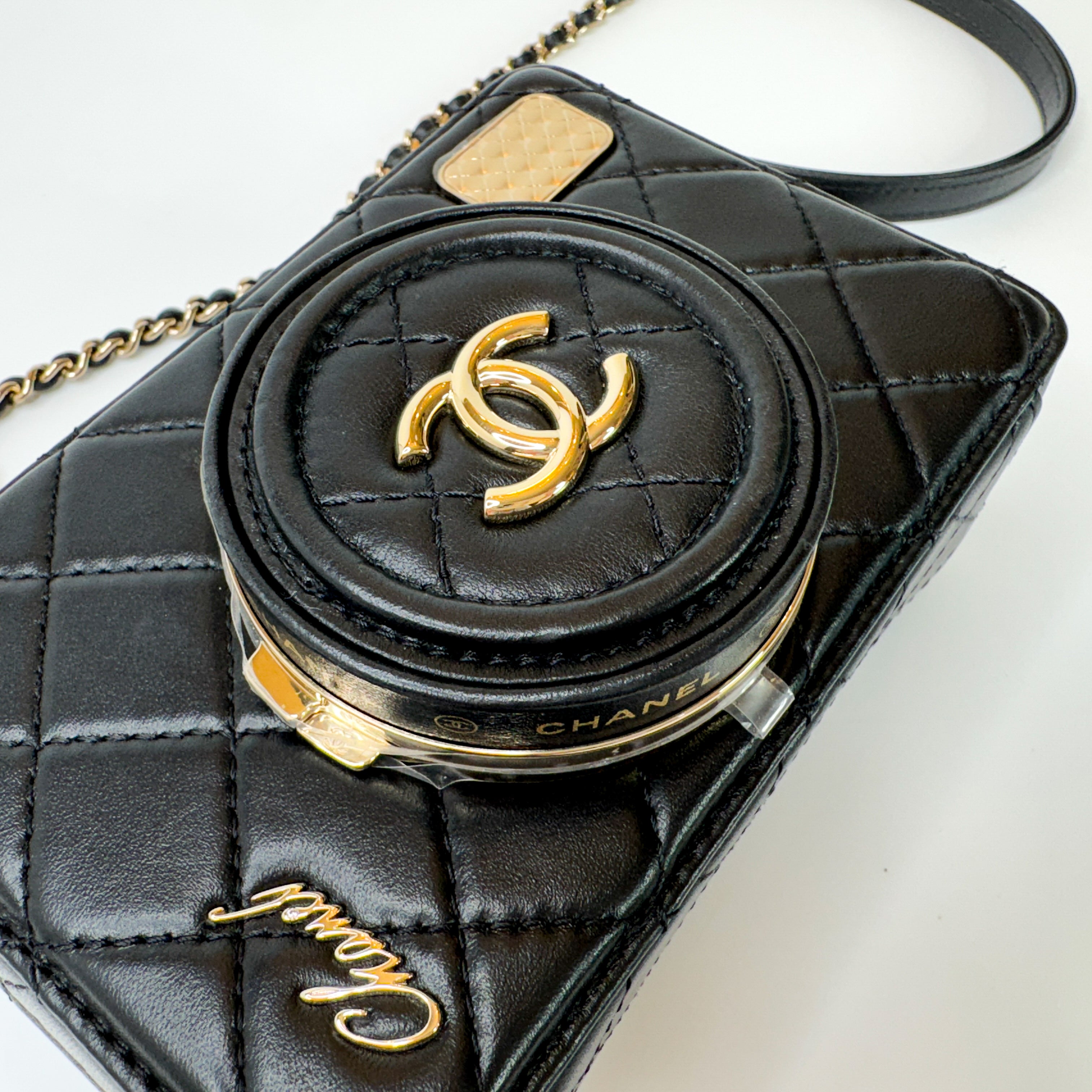 Pre-Owned Authentic 2024 Chanel Black Lambskin Camera Bag